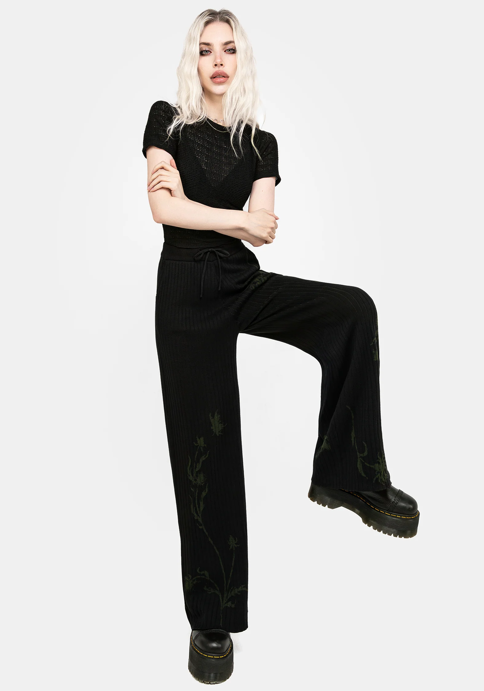 Diastella Floral Jacquard Rib Knit Trousers - Image 7