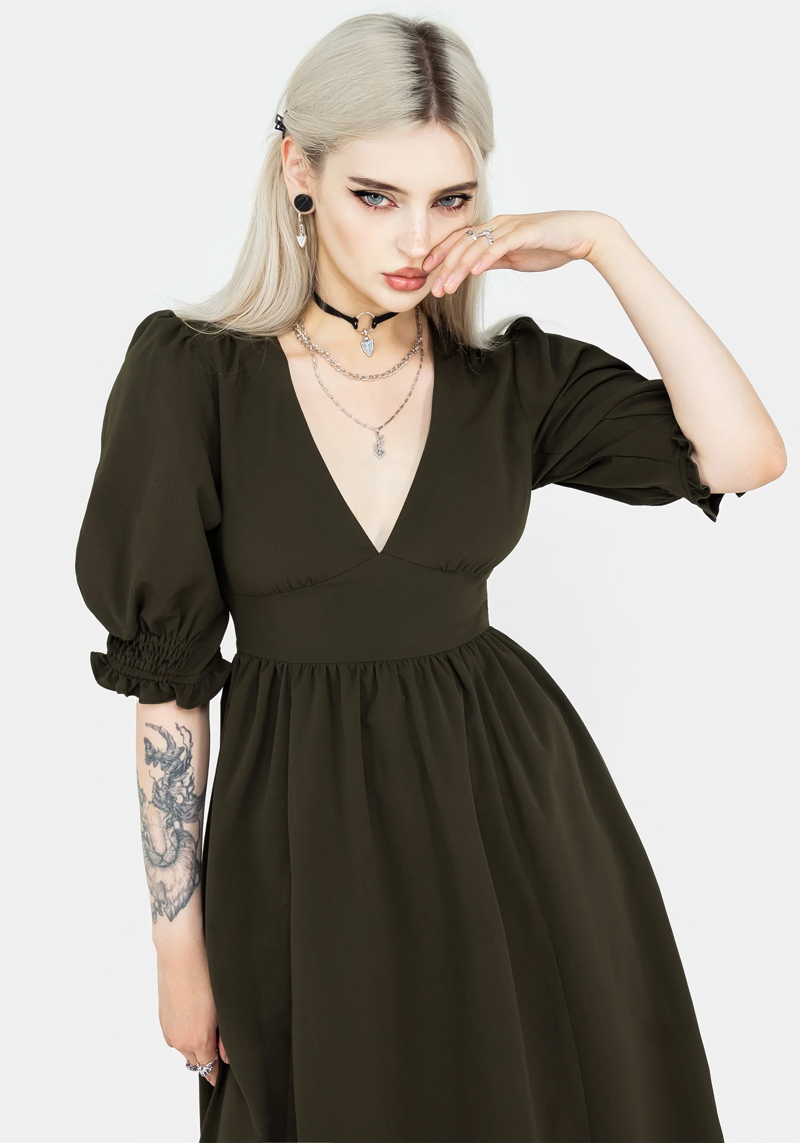 Divination Textured Midi Dress - Green - Image 2