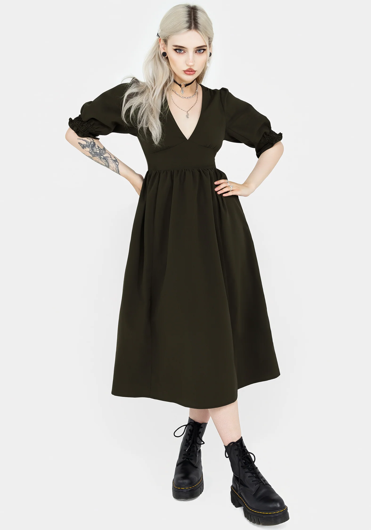 Divination Textured Midi Dress - Green - Image 5