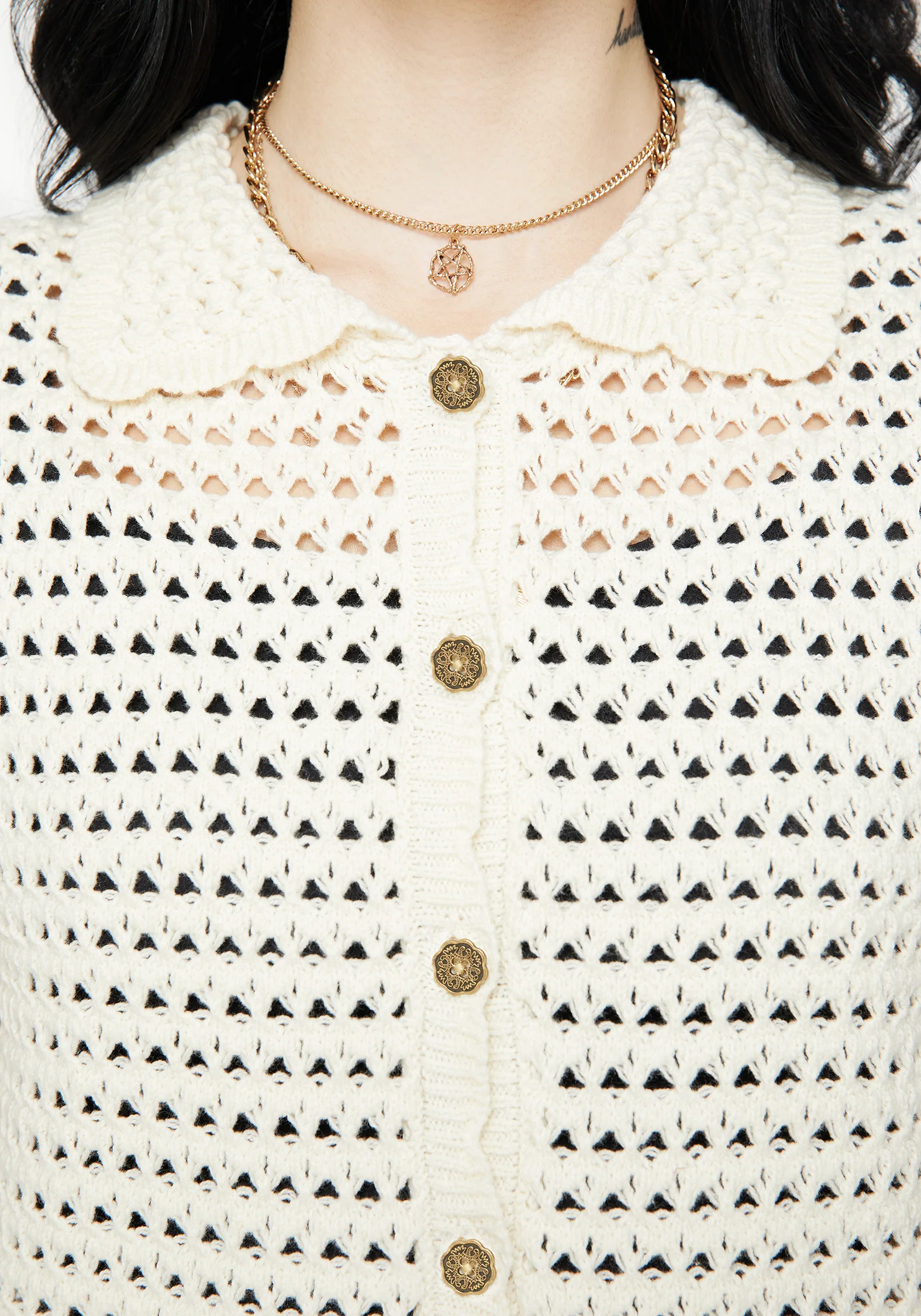 Drifter Pointelle Knit Button Up Top - Image 2