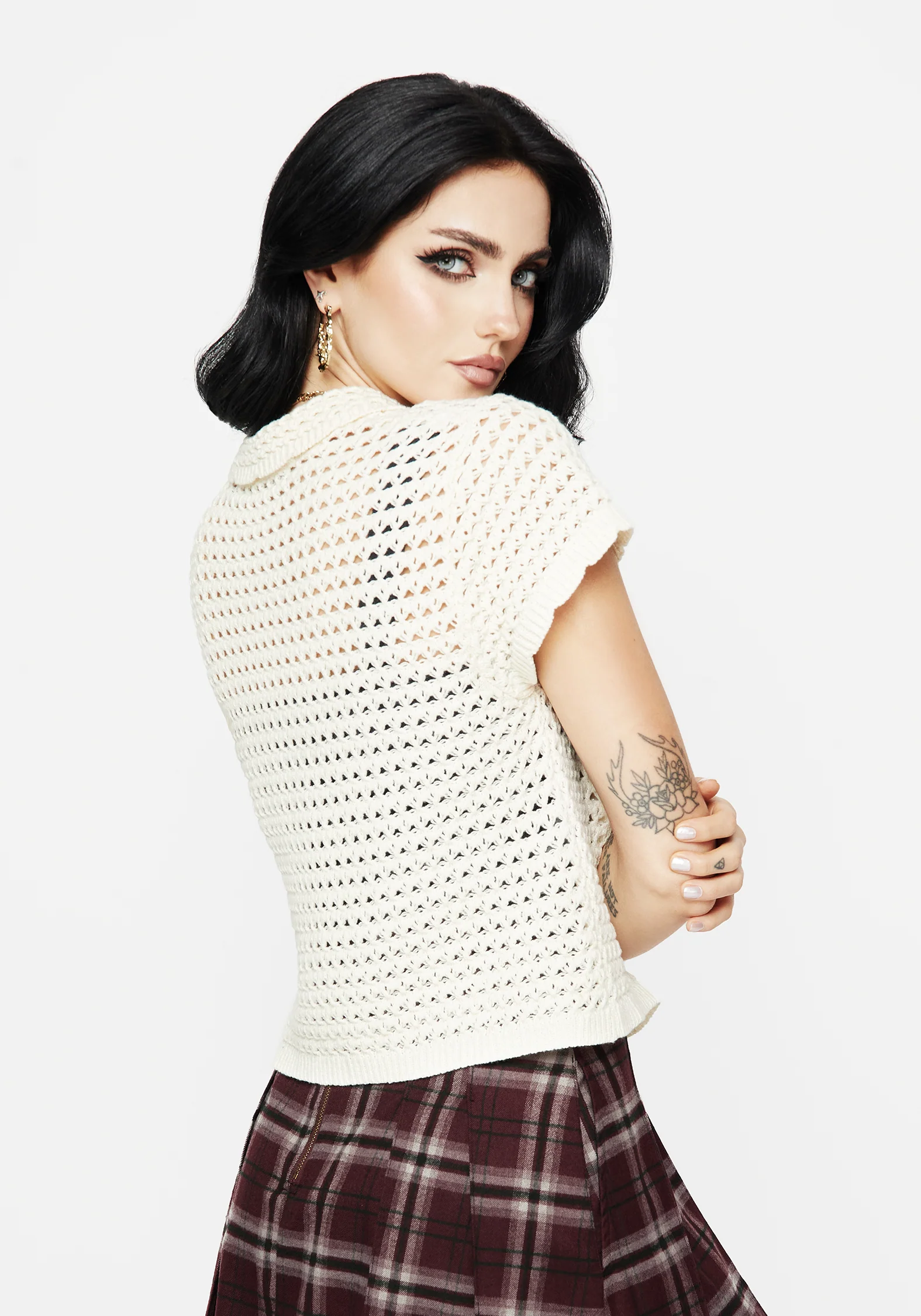 Drifter Pointelle Knit Button Up Top - Image 3