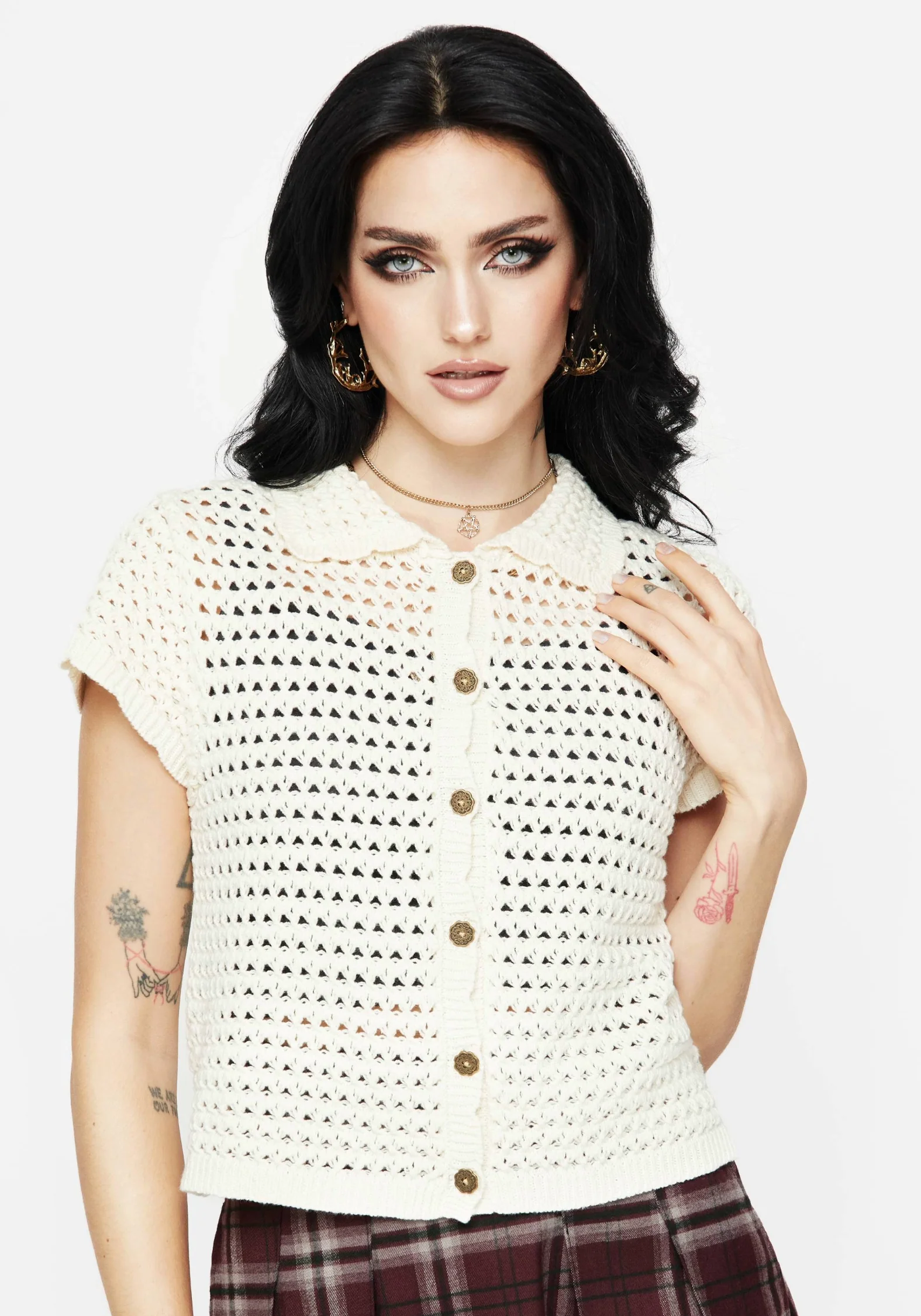 Drifter Pointelle Knit Button Up Top - Image 4