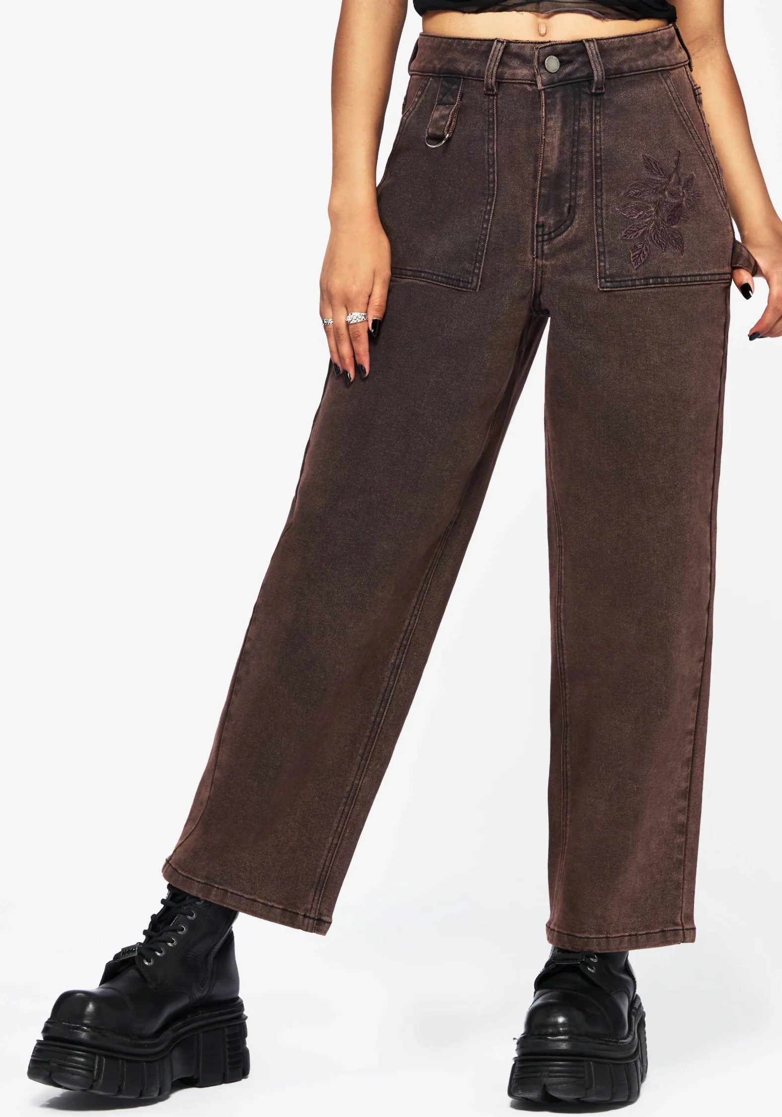 Echo Autumnal Leaf Embroidered Pocket Detail Cropped Jeans