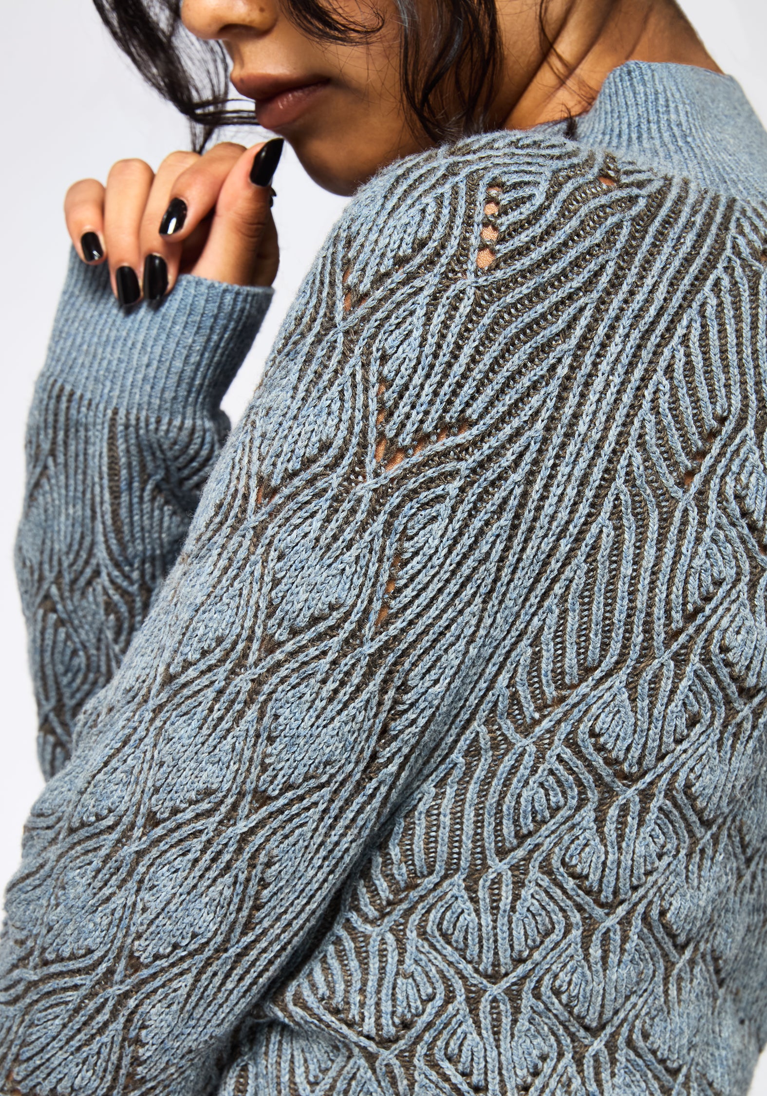 Edna Cotton Leaf Ribbed Funnel Neck Sweater - Image 5