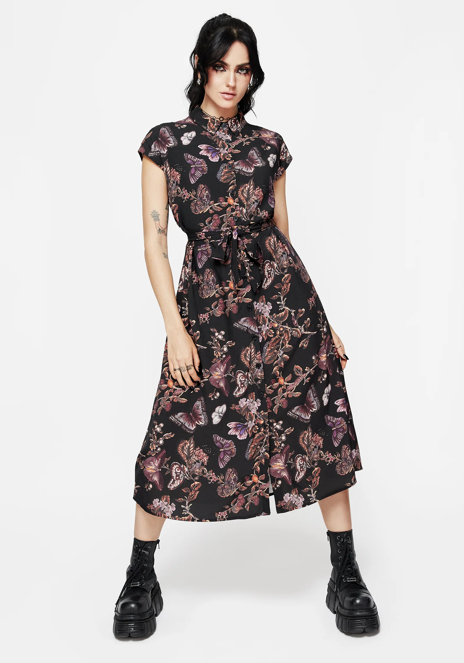 Eloise Floral Butterfly Print Button Up Midi Dress - Image 4