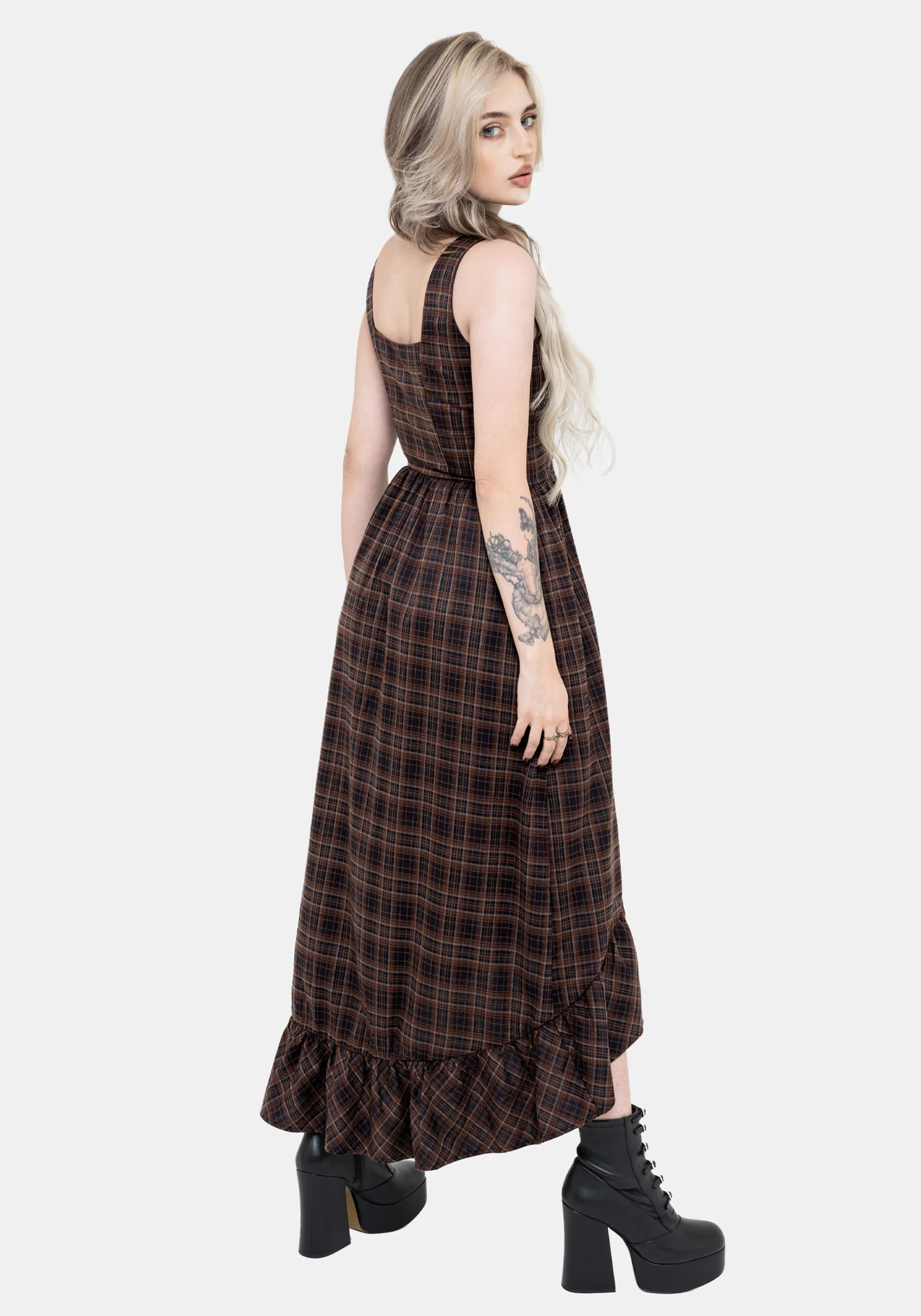 Embla Check High Low Midaxi Dress - Image 3