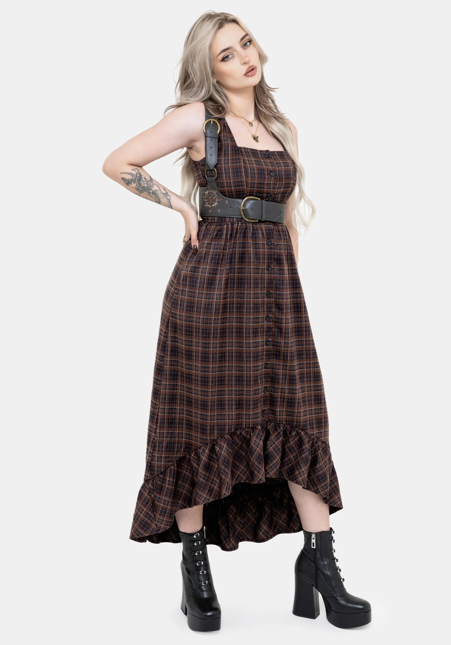 Embla Check High Low Midaxi Dress - Image 7
