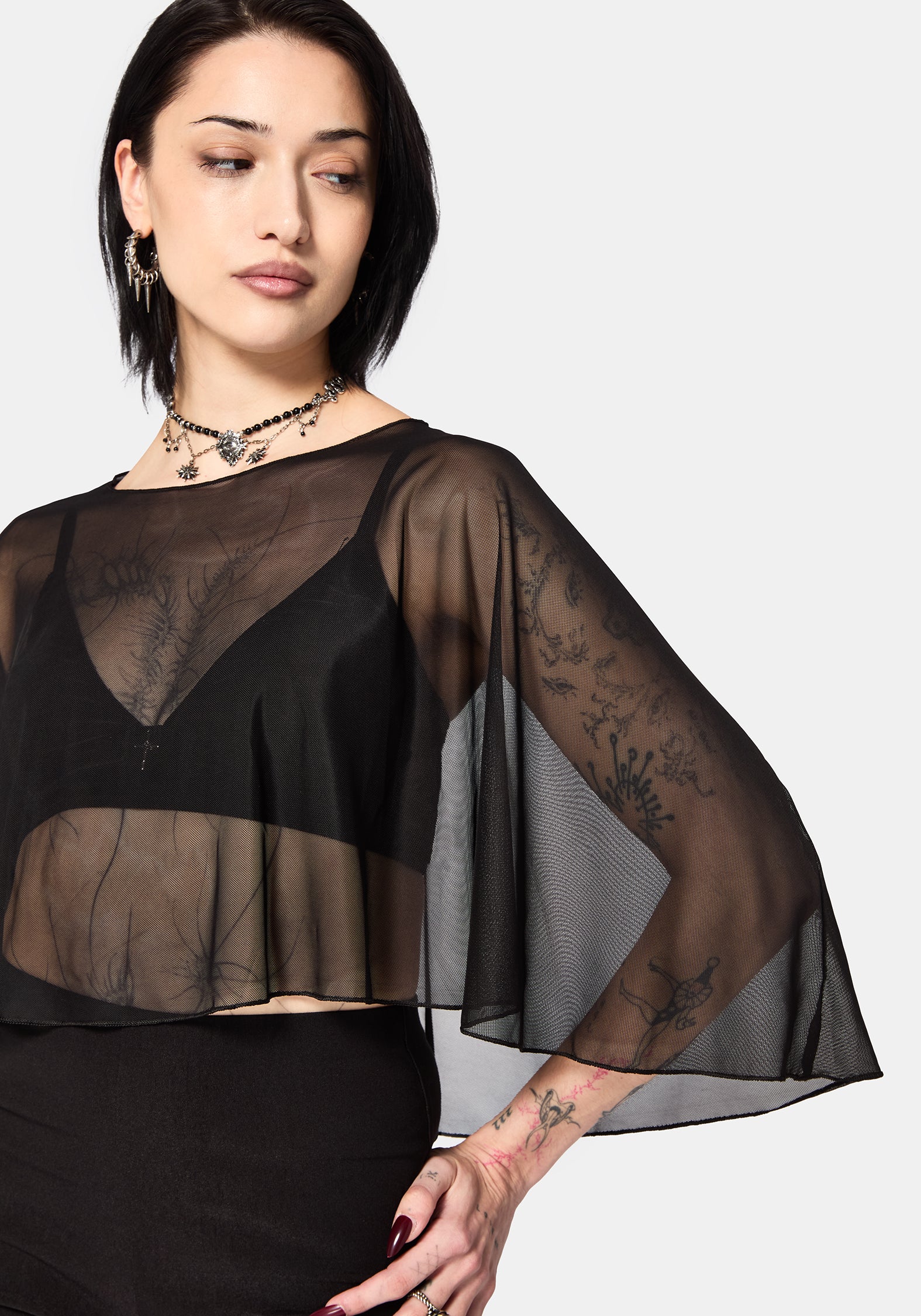 Emmie Black Mesh Poncho - Image 3