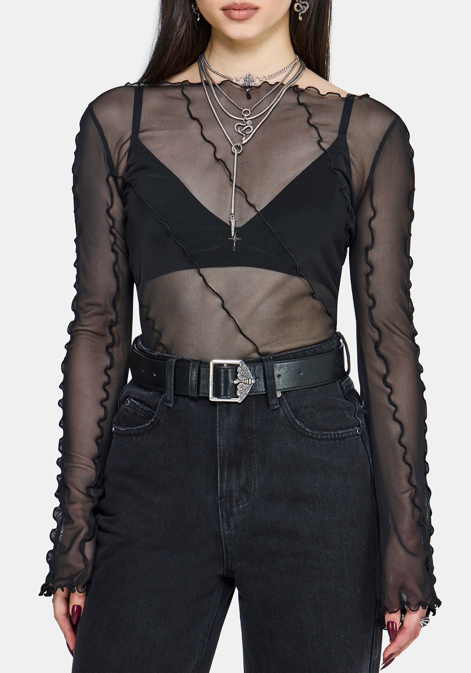 Erika Long Sleeve Seamed Mesh Top - Image 2