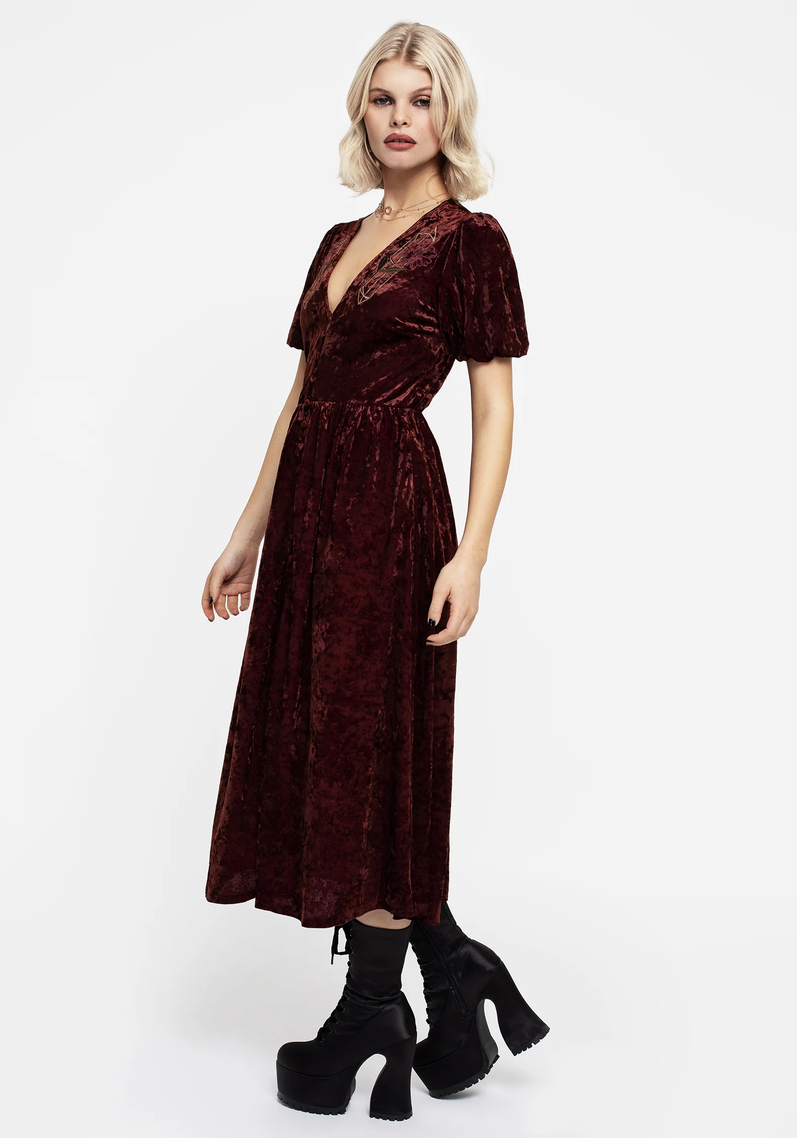 Essence Crushed Velour Button Up Midi Dress - Image 5