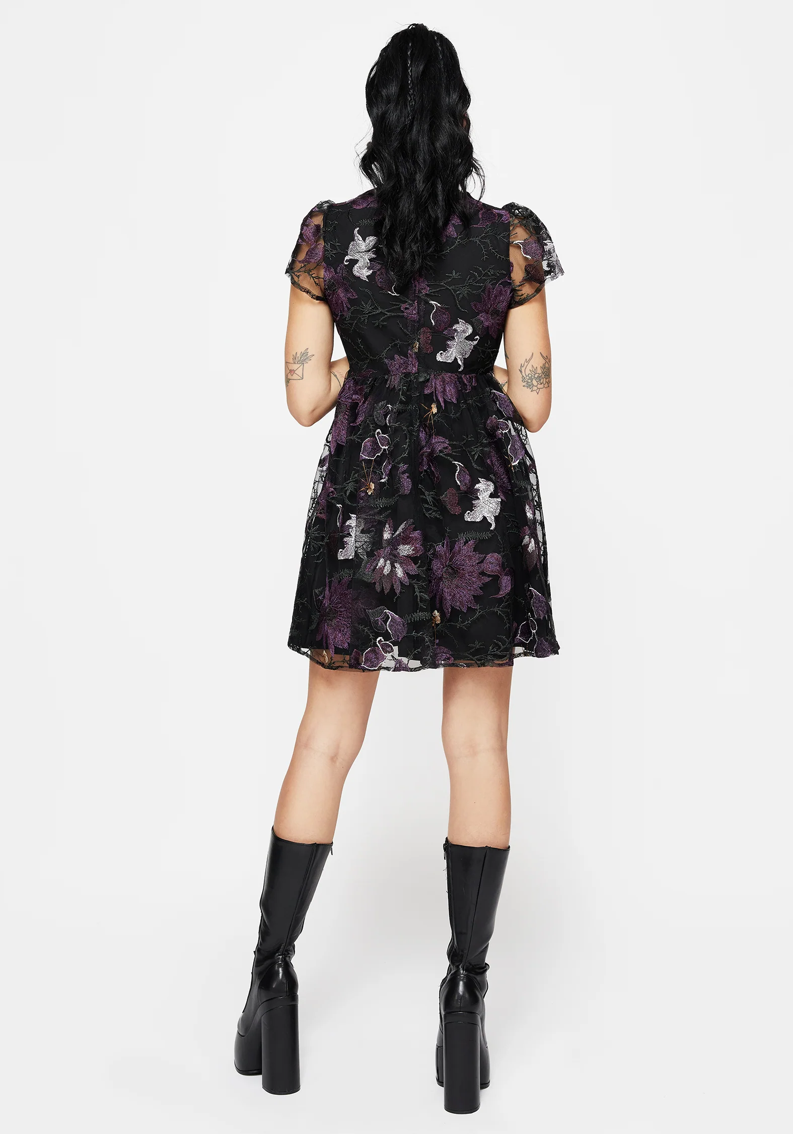 Estrid Embroidered Mesh Flute Sleeve Mini Dress - Image 3