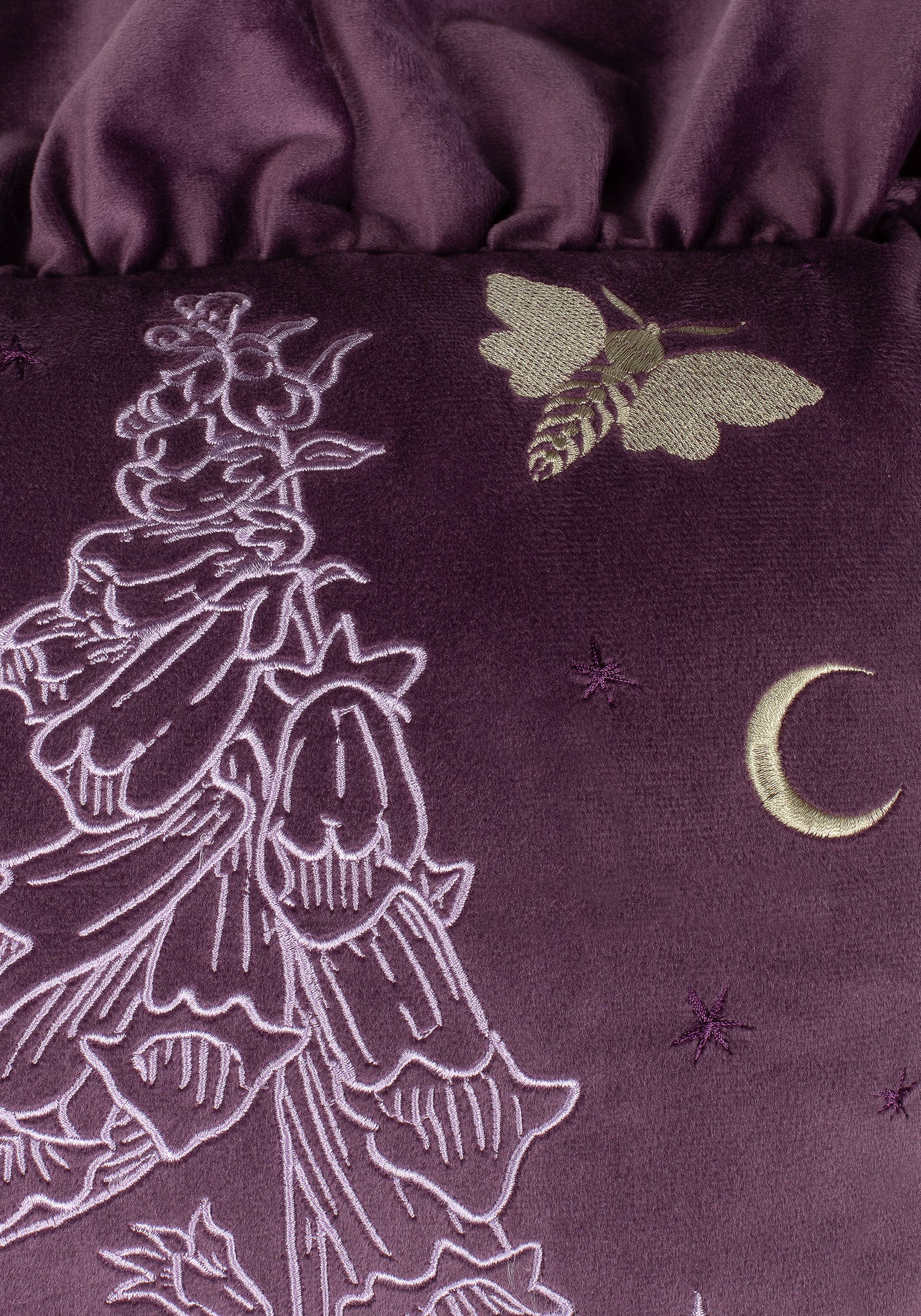 Foxglove Embroidered Velour Ruffle Cushion - Image 3