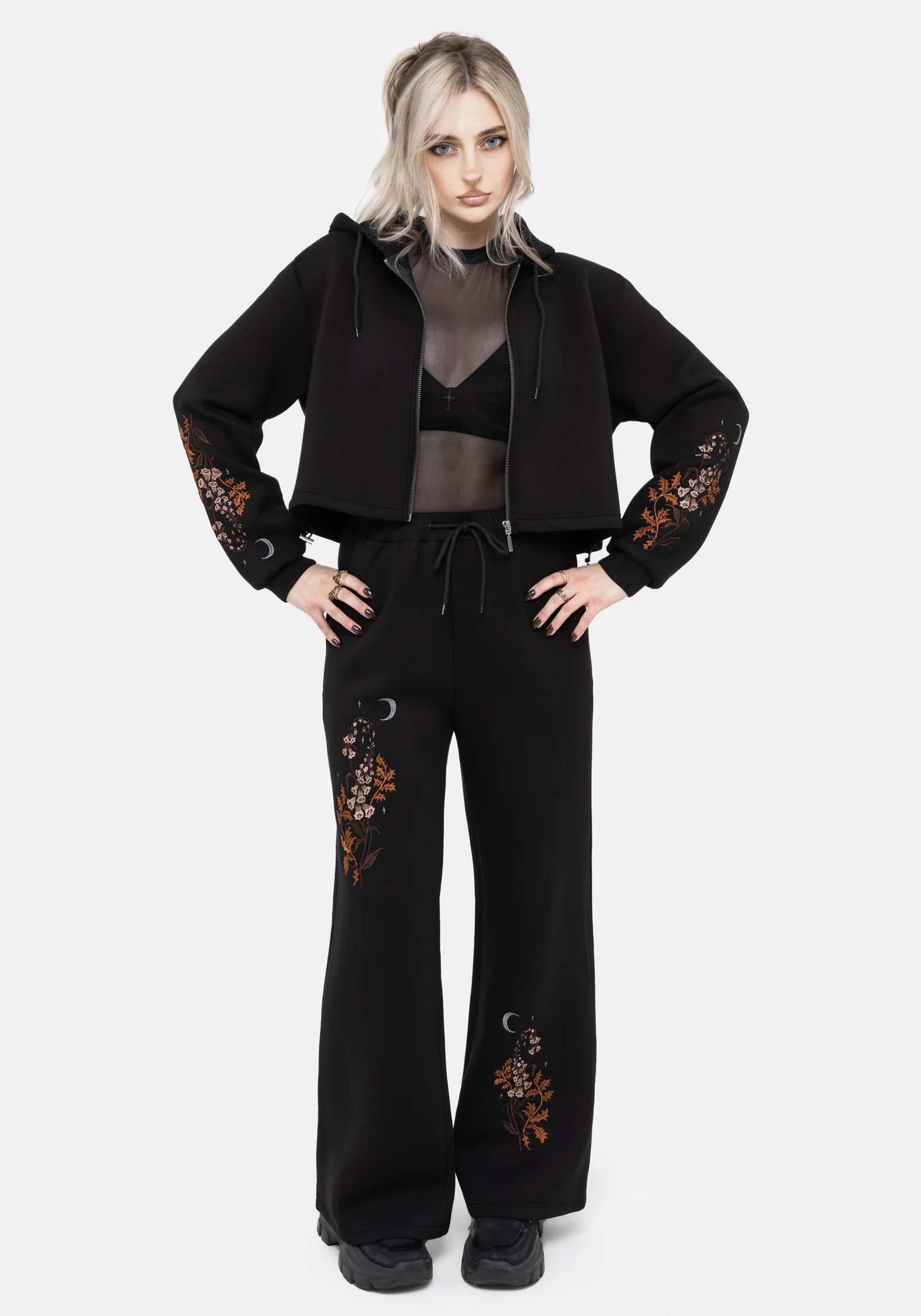 Foxglove Embroidered Zip Up Cropped Hoodie - Image 7