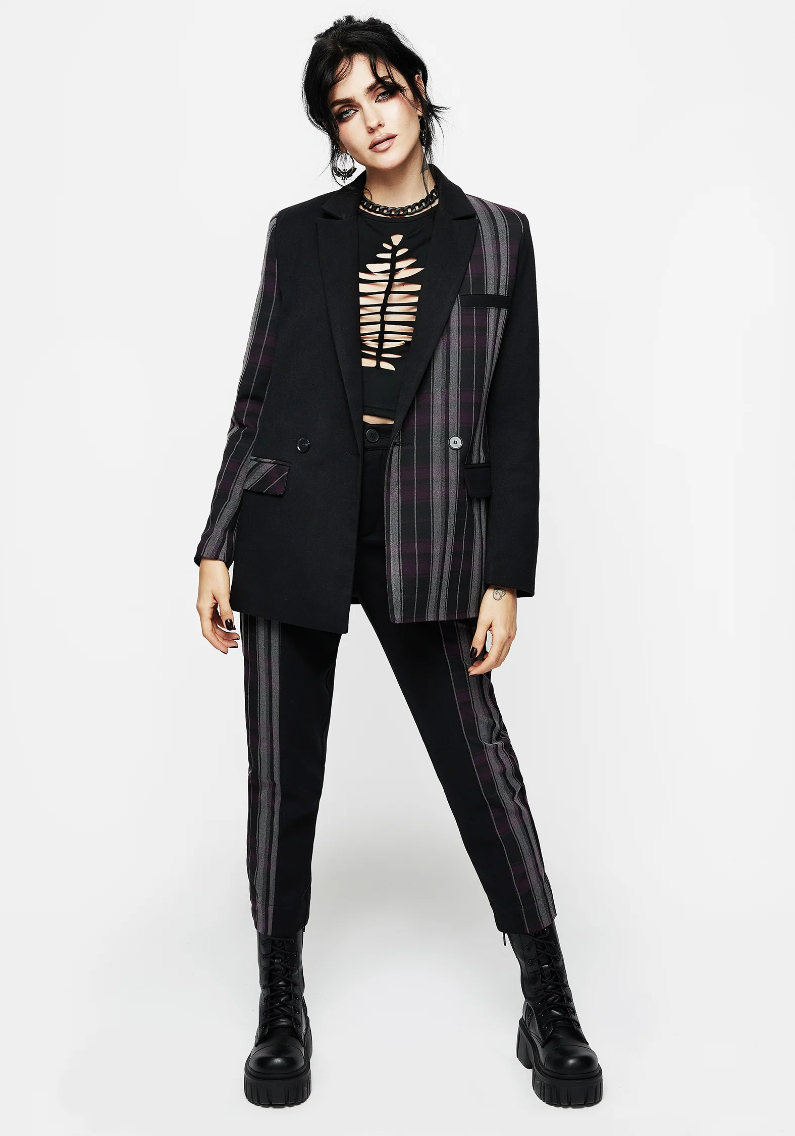 Gambit Spliced Check Tapered Trousers - Image 4