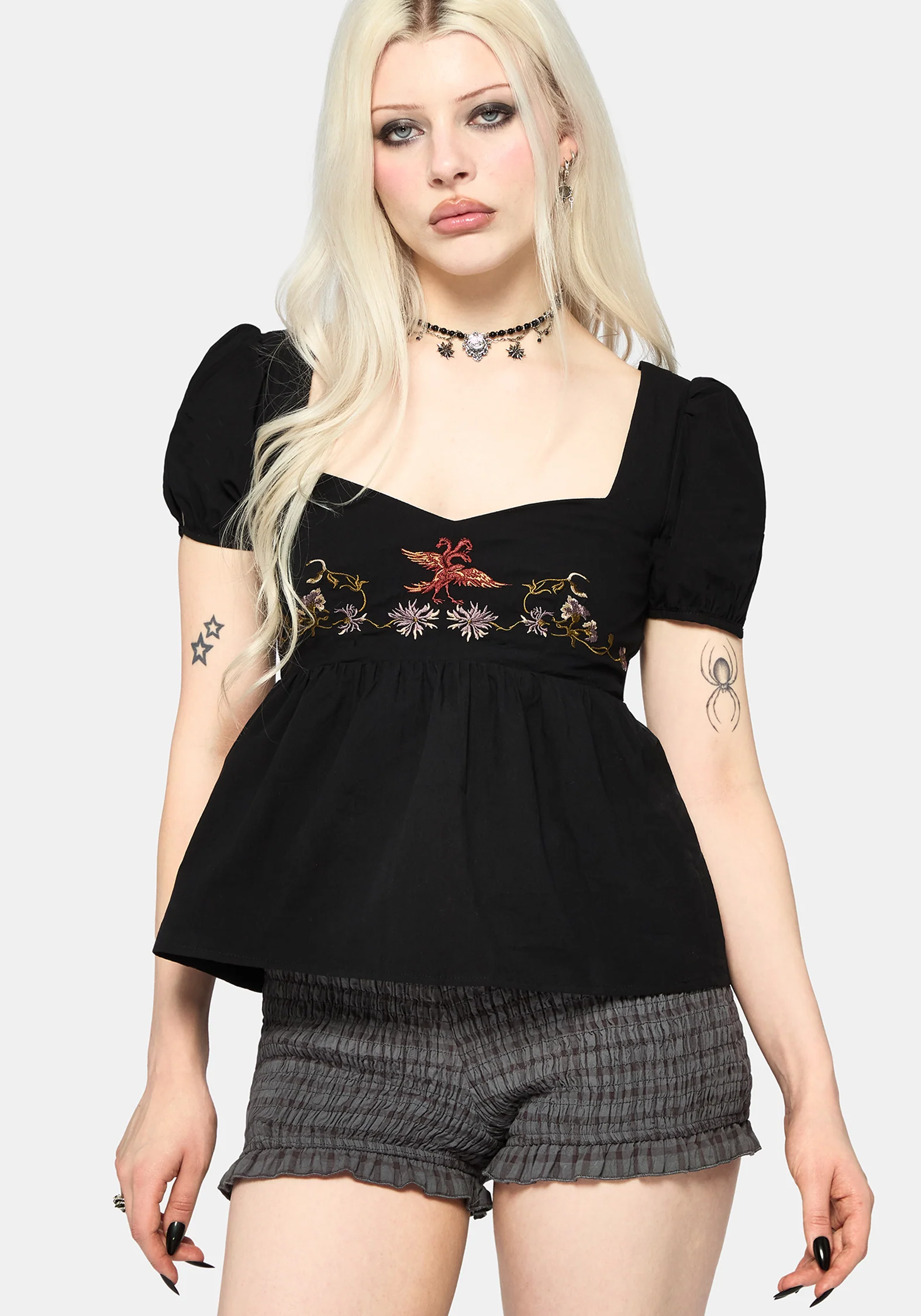 Genevra Embroidered Cotton Babydoll Top