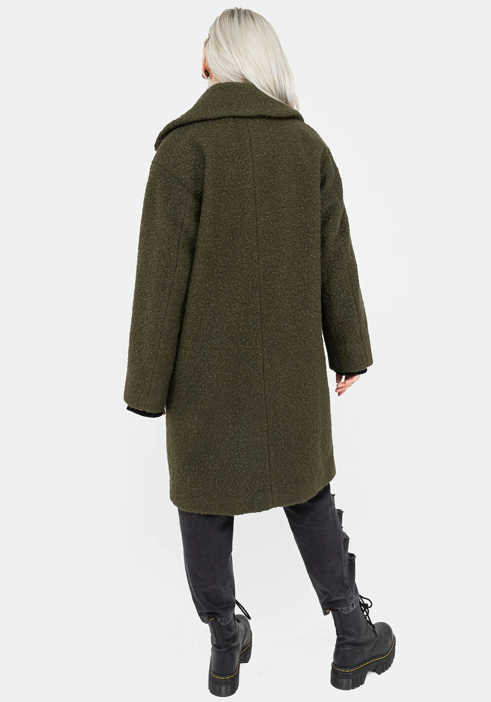 Gorgon Bouclé Oversized Coat with Snake Brooch - Green - Image 3