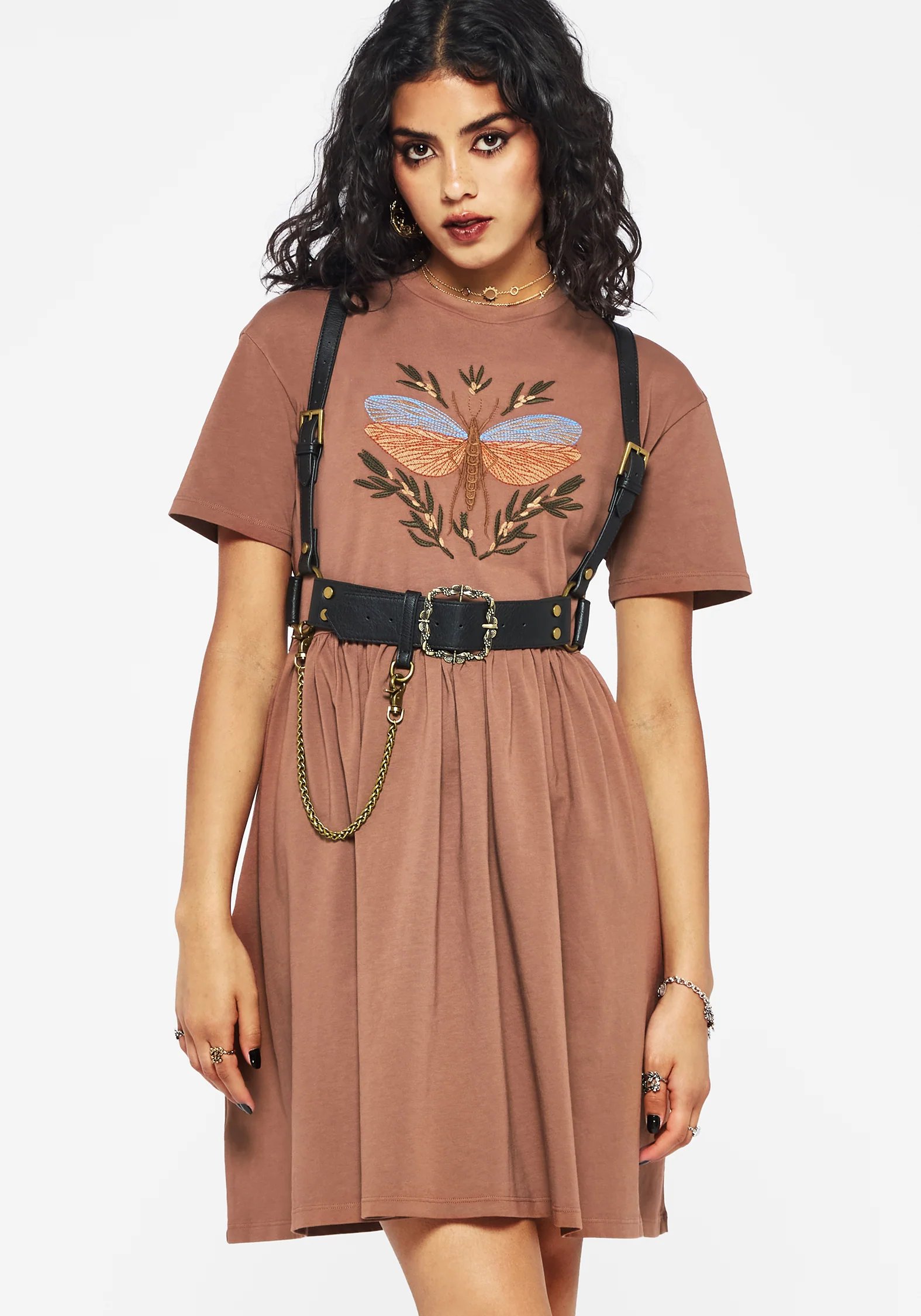 Griffinfly Cotton Embroidered Jersey Mini Skater Dress