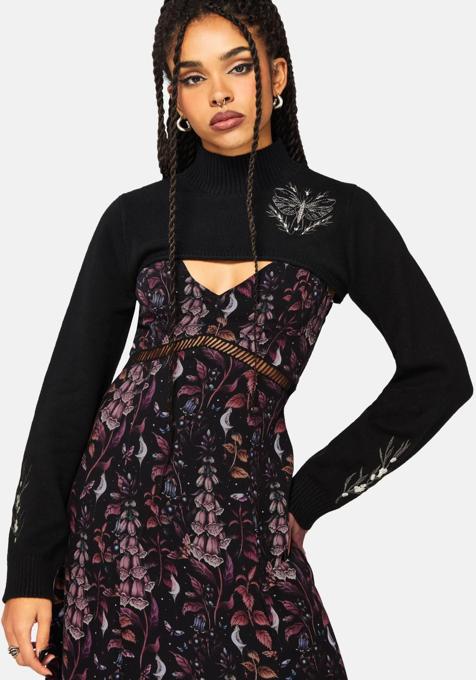 Griffinfly Embroidered Extreme Crop Knit Sweater