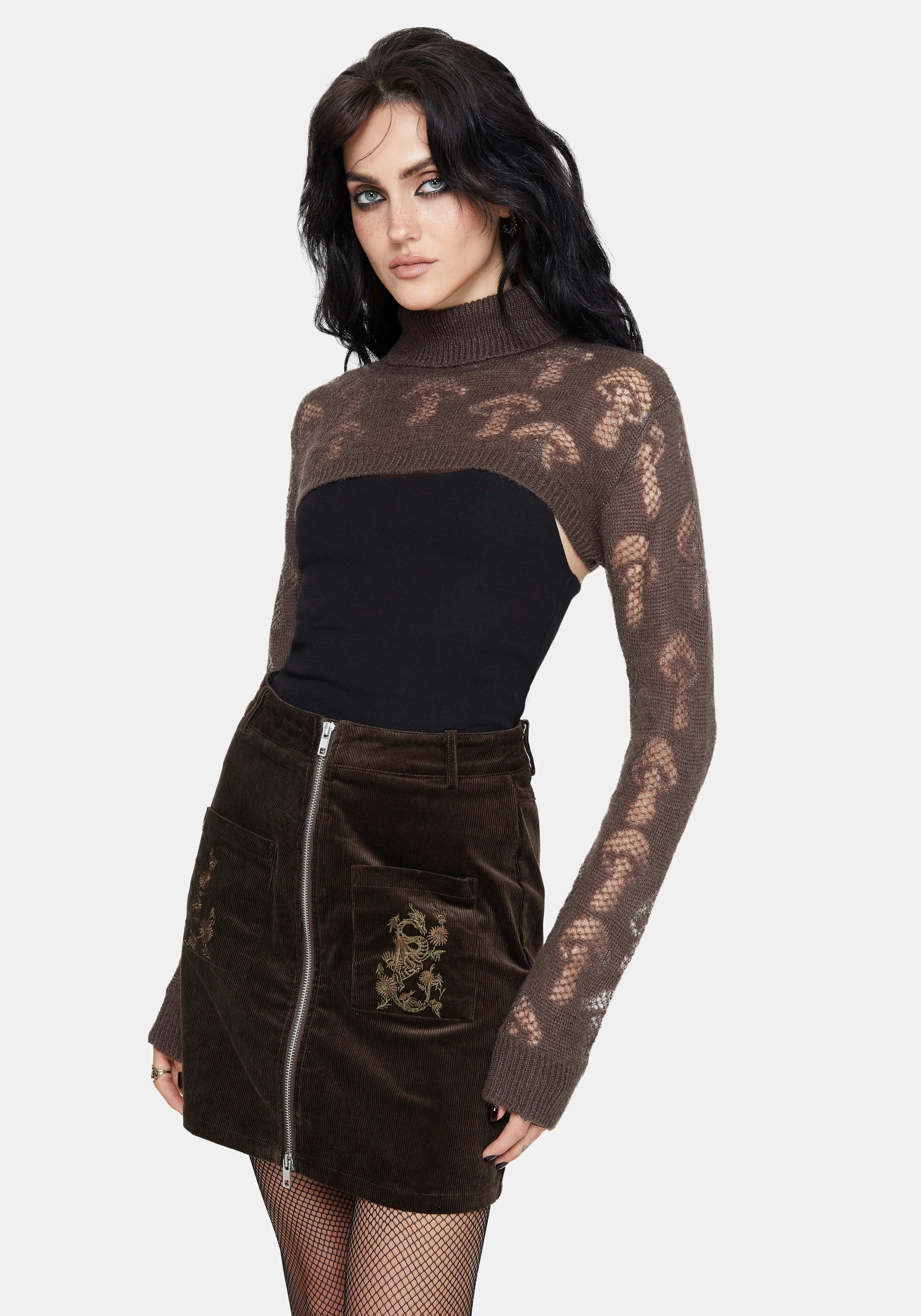 Harriet Mushroom Jacquard Extreme Crop Sweater - Taupe - Image 6