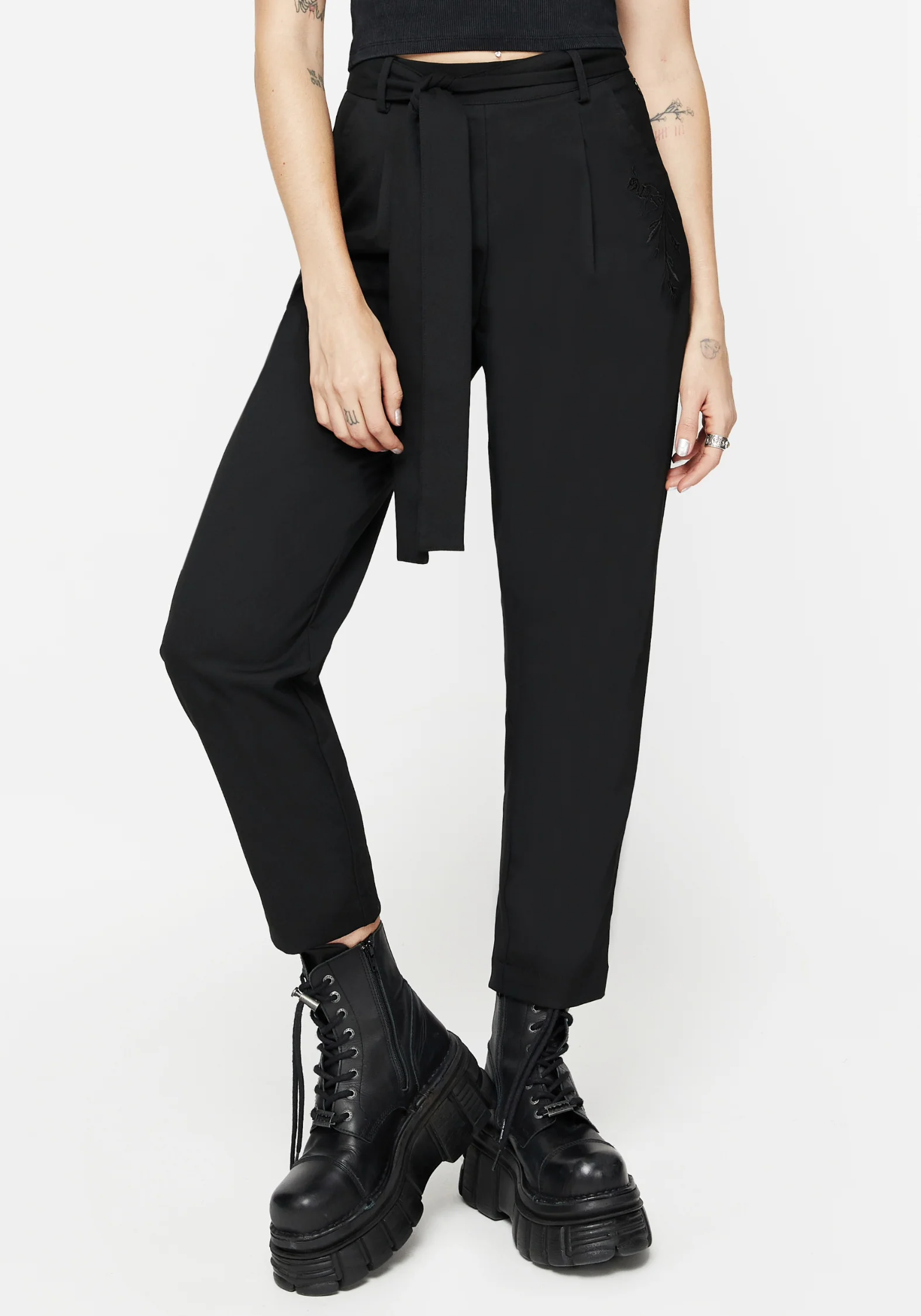 Hester Embroidered Tapered Trousers - Black - Image 4