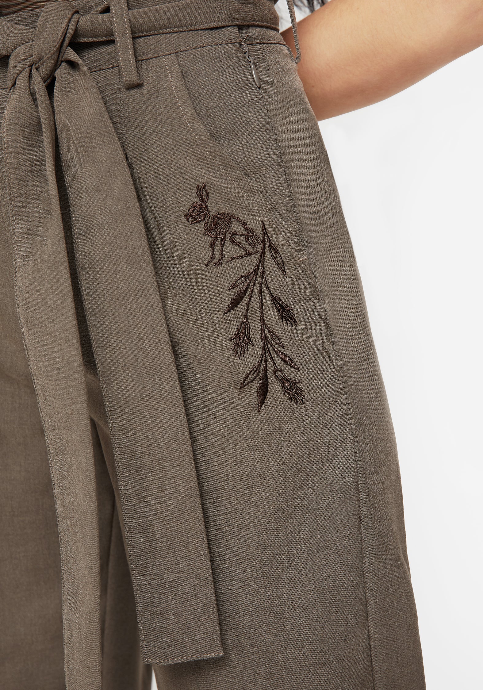 Hester Embroidered Tapered Trousers - Brown - Image 2