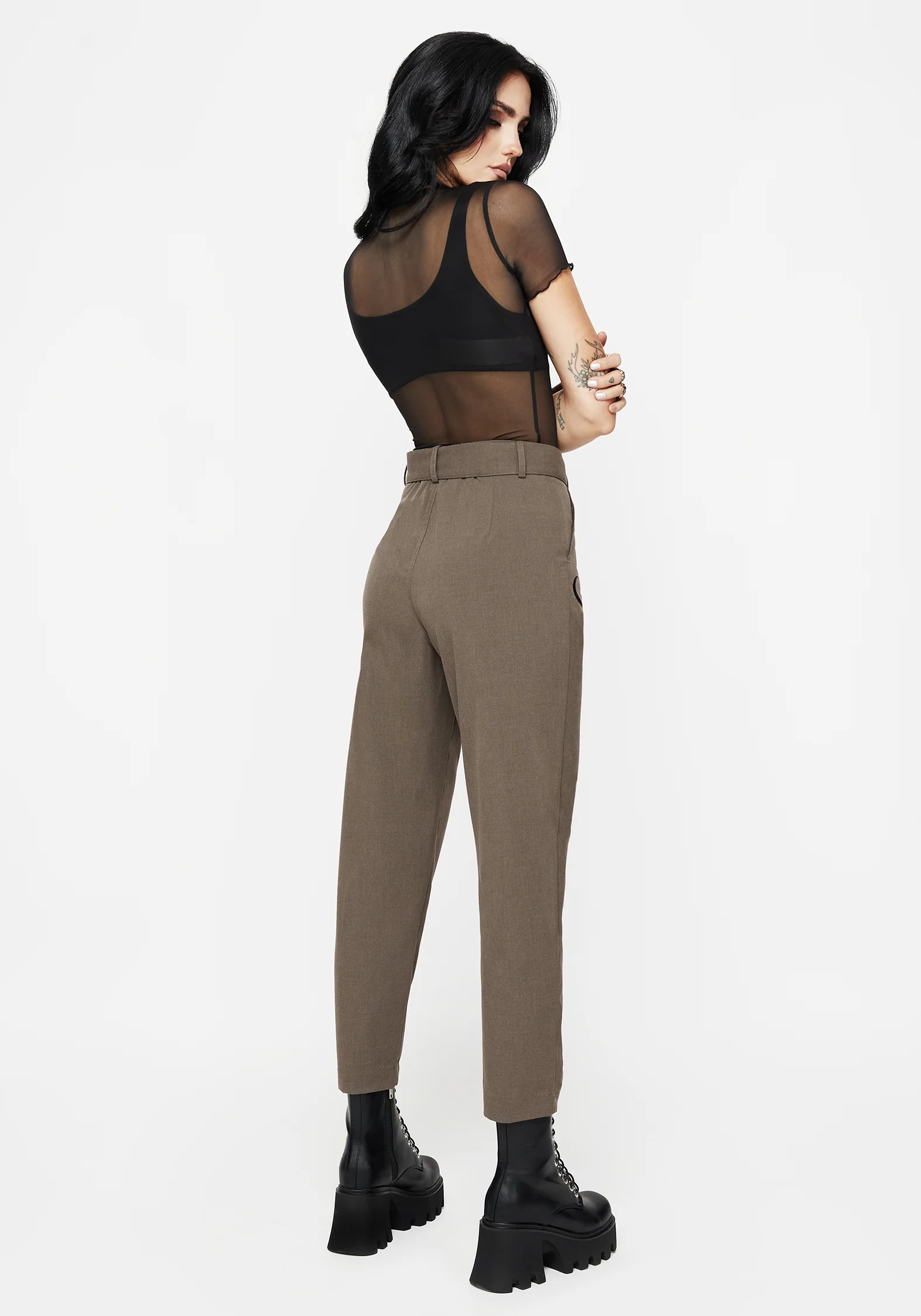 Hester Embroidered Tapered Trousers - Brown - Image 3