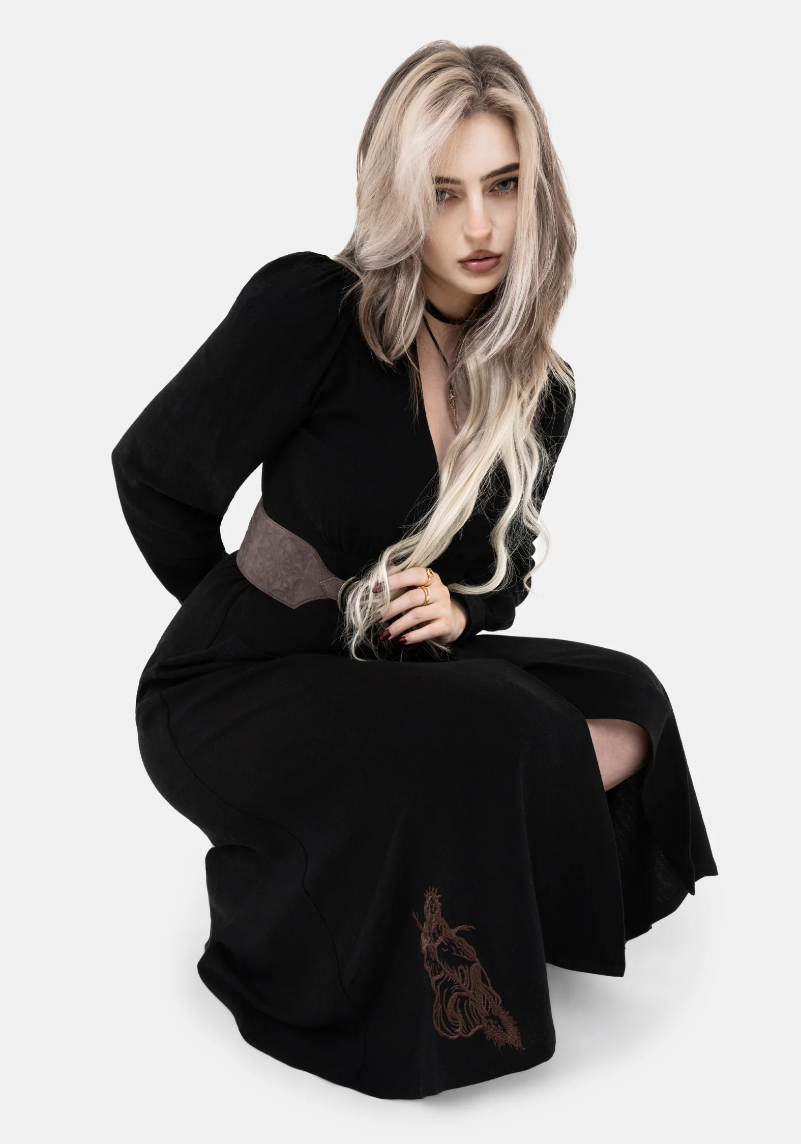 Hexborn Linen-Blend Baba Yaga Embroidered Midi Dress - Image 8