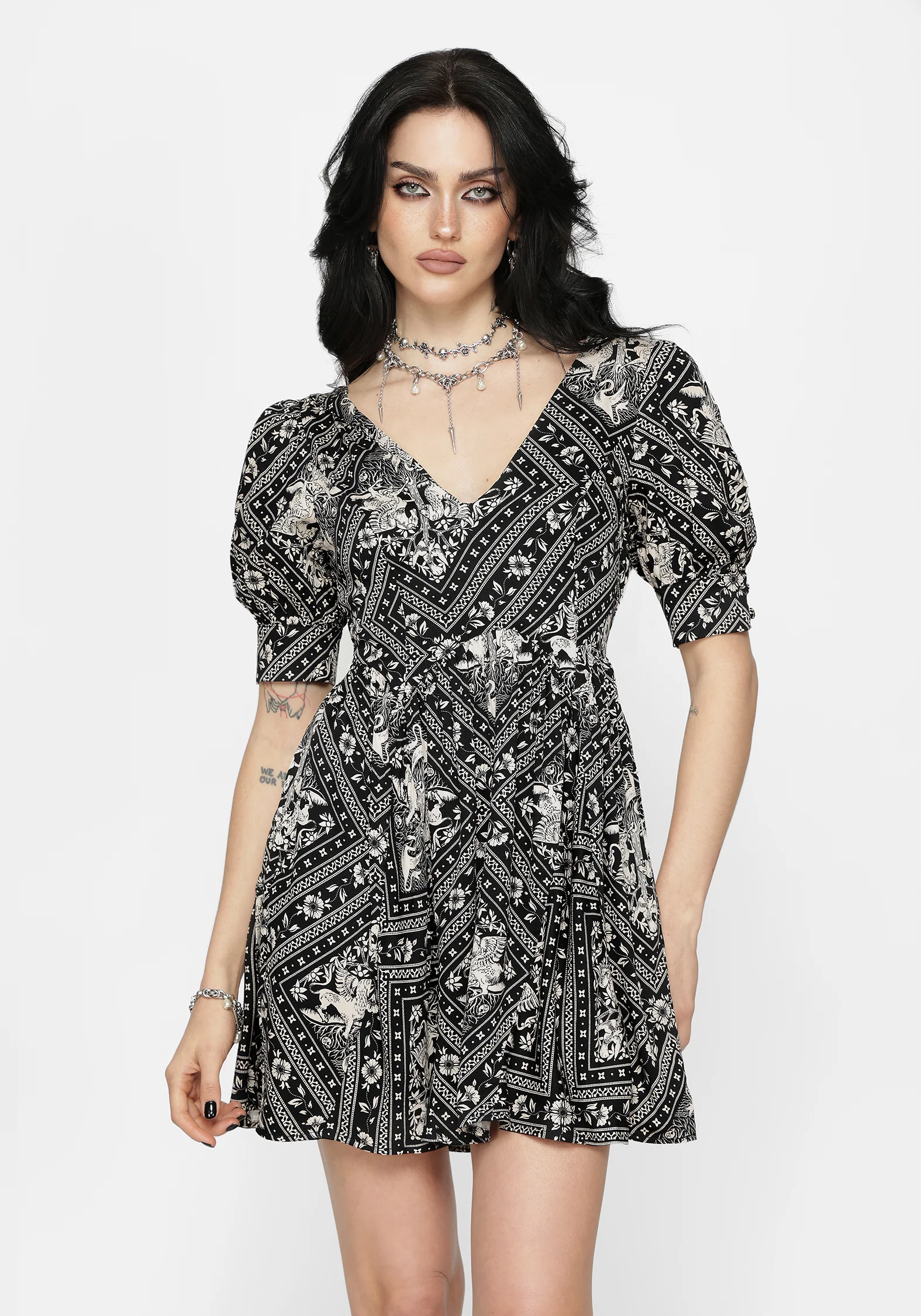 Hexweave Print V Neck Mini Dress - Image 6