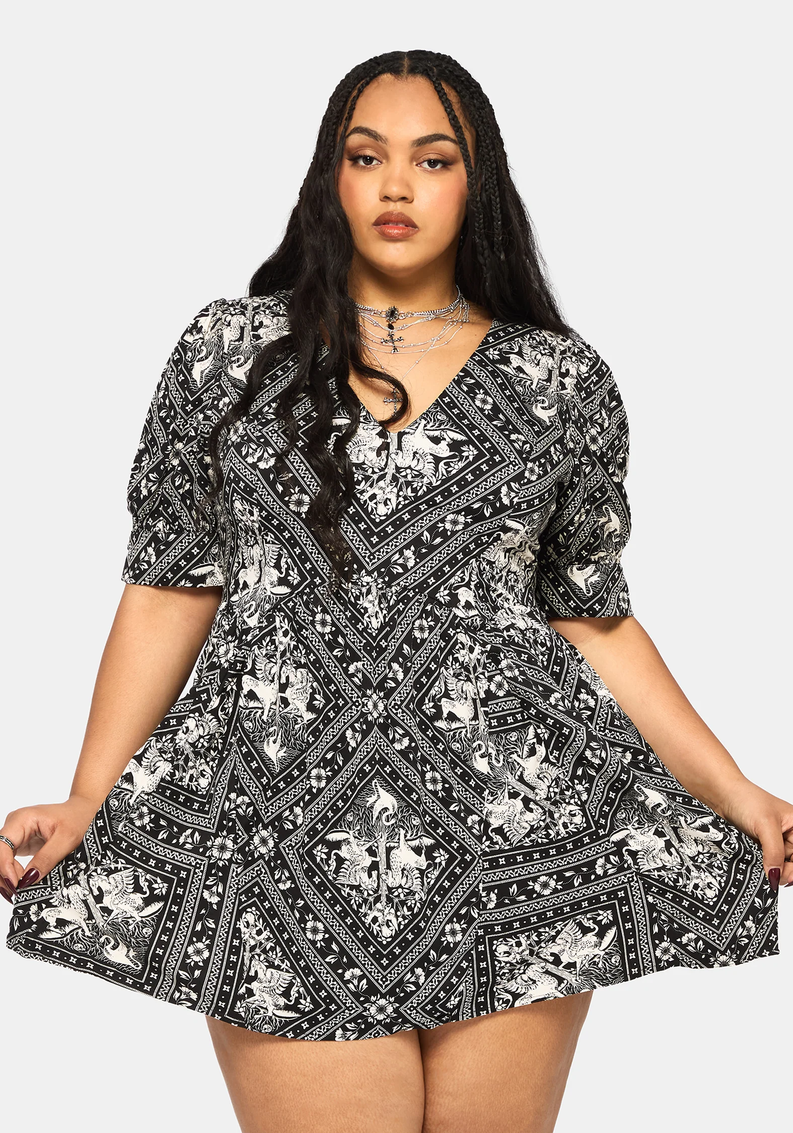 Hexweave Print V Neck Mini Dress - Image 8