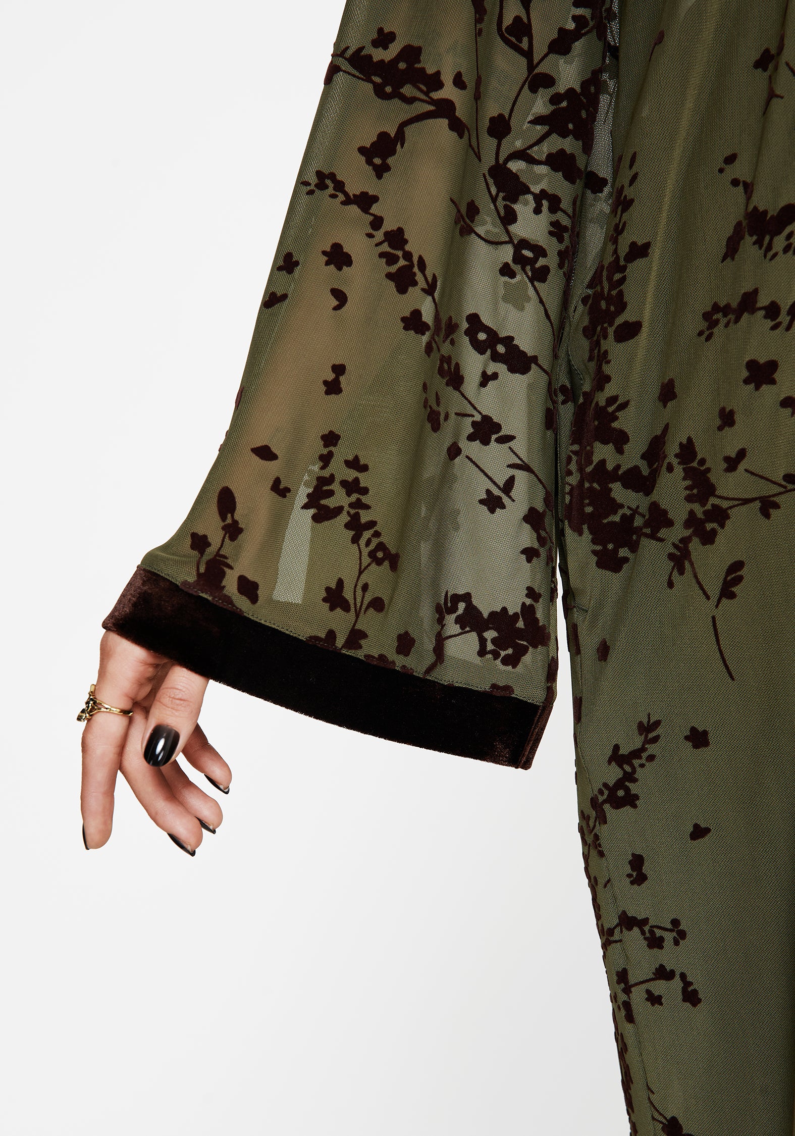 Jael Flocked Longline Mesh Kimono - Image 2