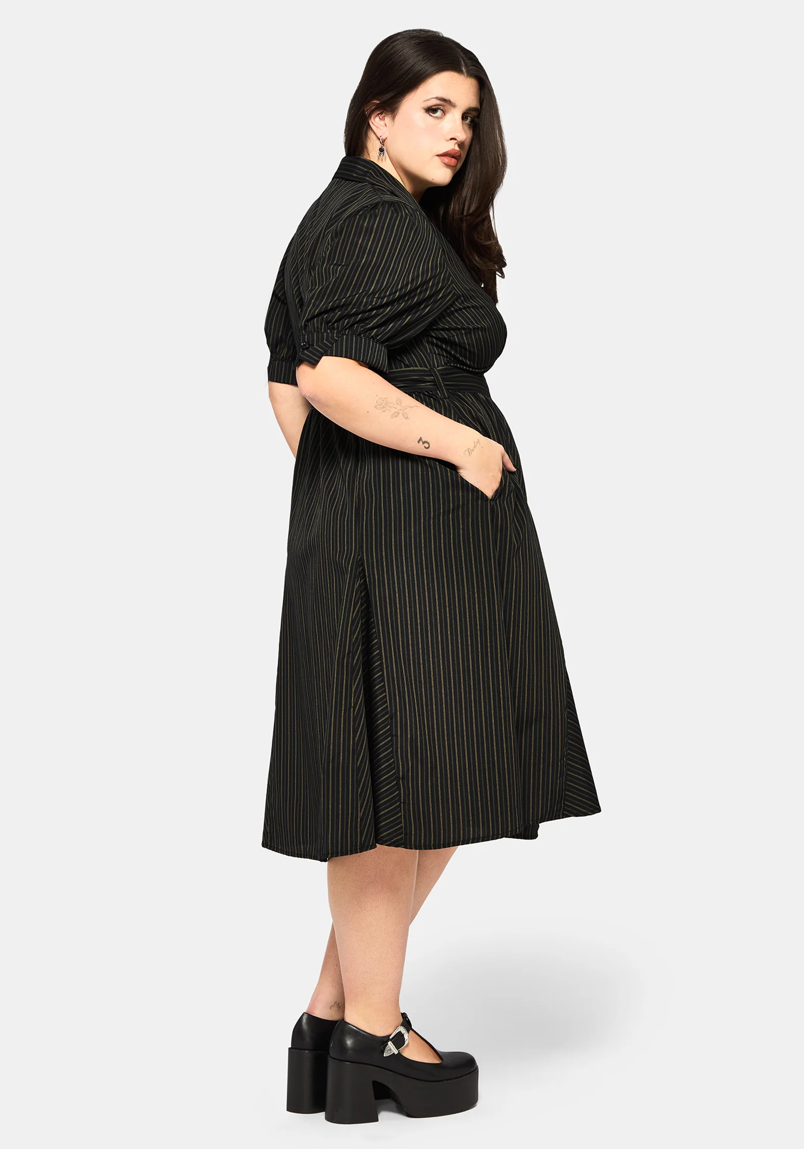 Jenna Stripe Cotton Tie Midi Dress - Image 7