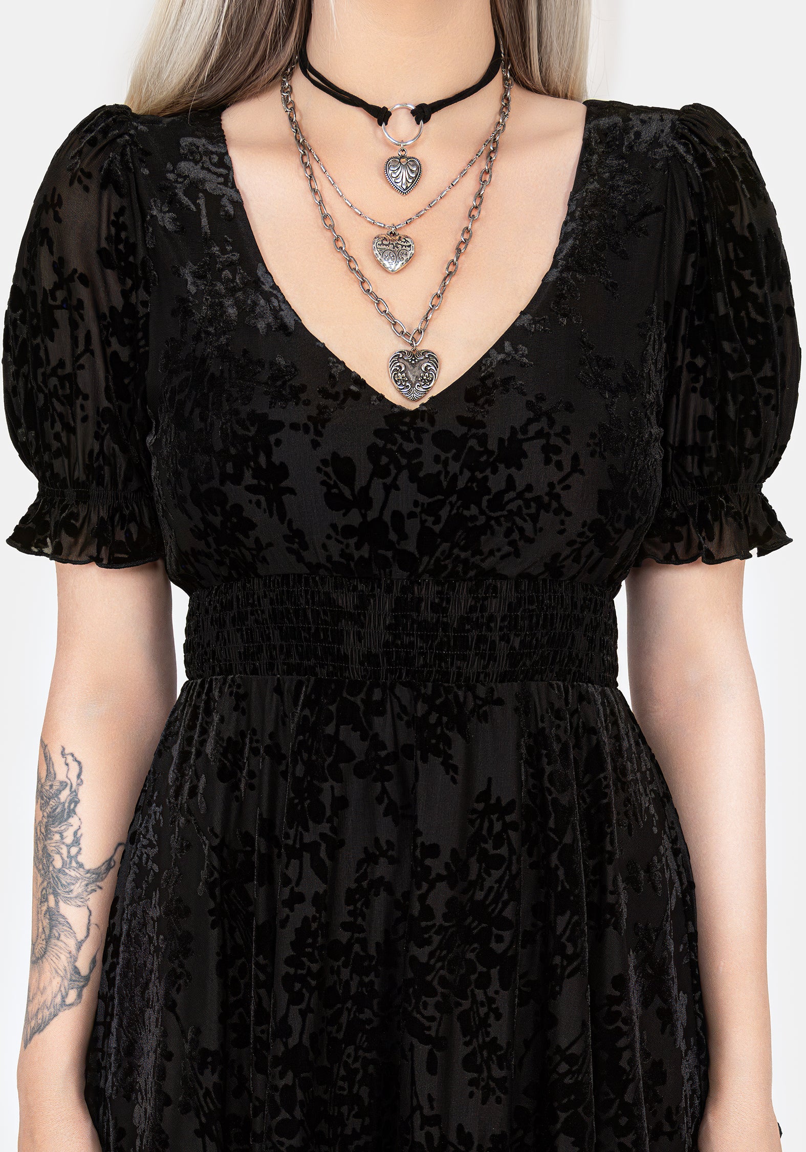 Lilias Devoré Velour Mesh Tiered Mini Dress - Image 2