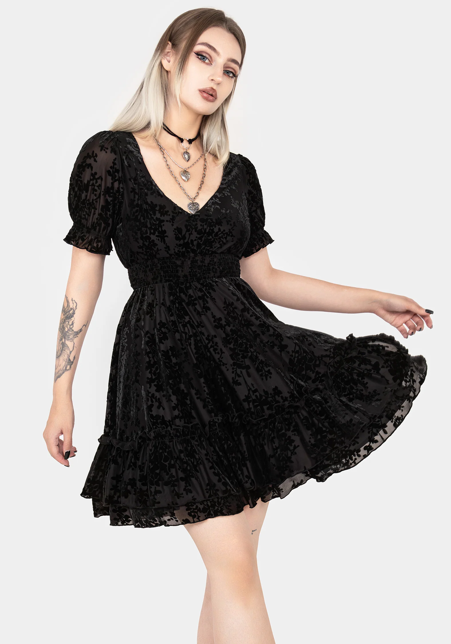 Lilias Devoré Velour Mesh Tiered Mini Dress - Image 6