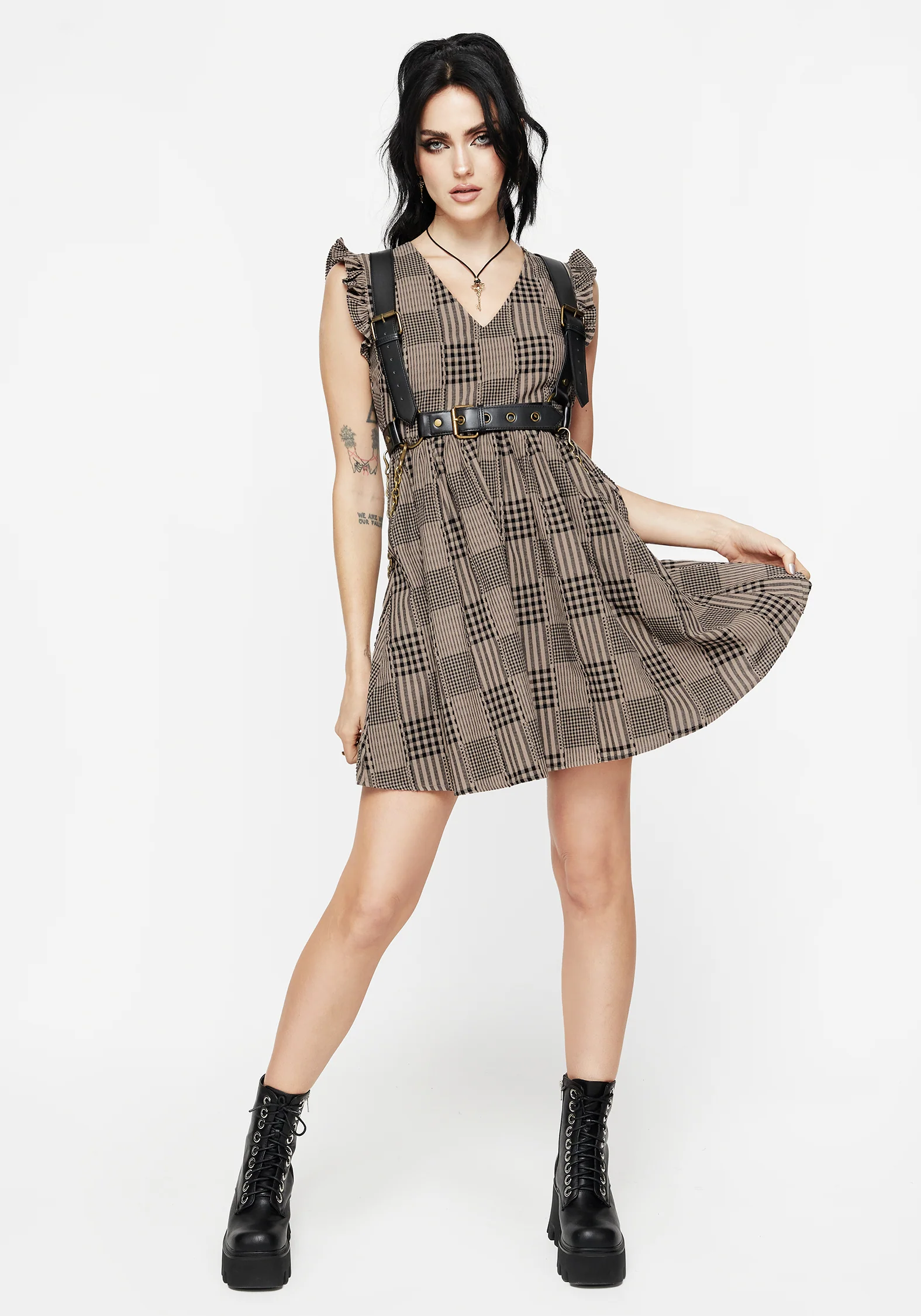 Mabel Check Mini Skater Dress - Image 6