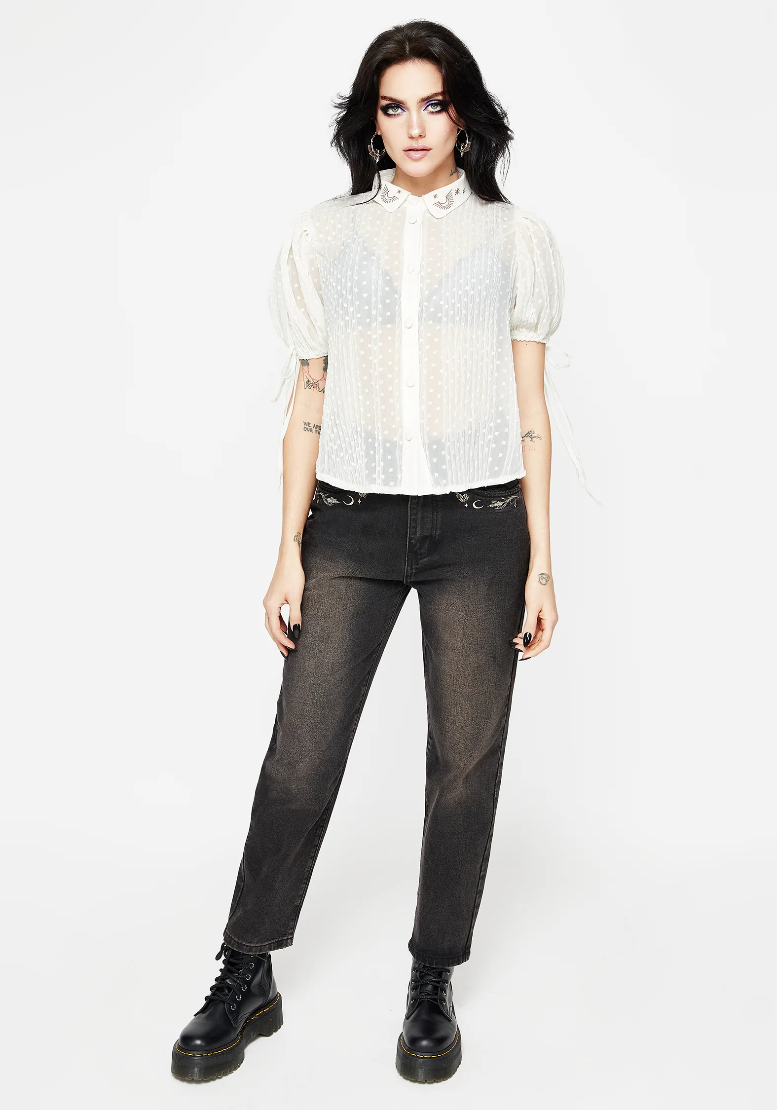 Madeleine Embroidered Chiffon Blouse Top - Image 5