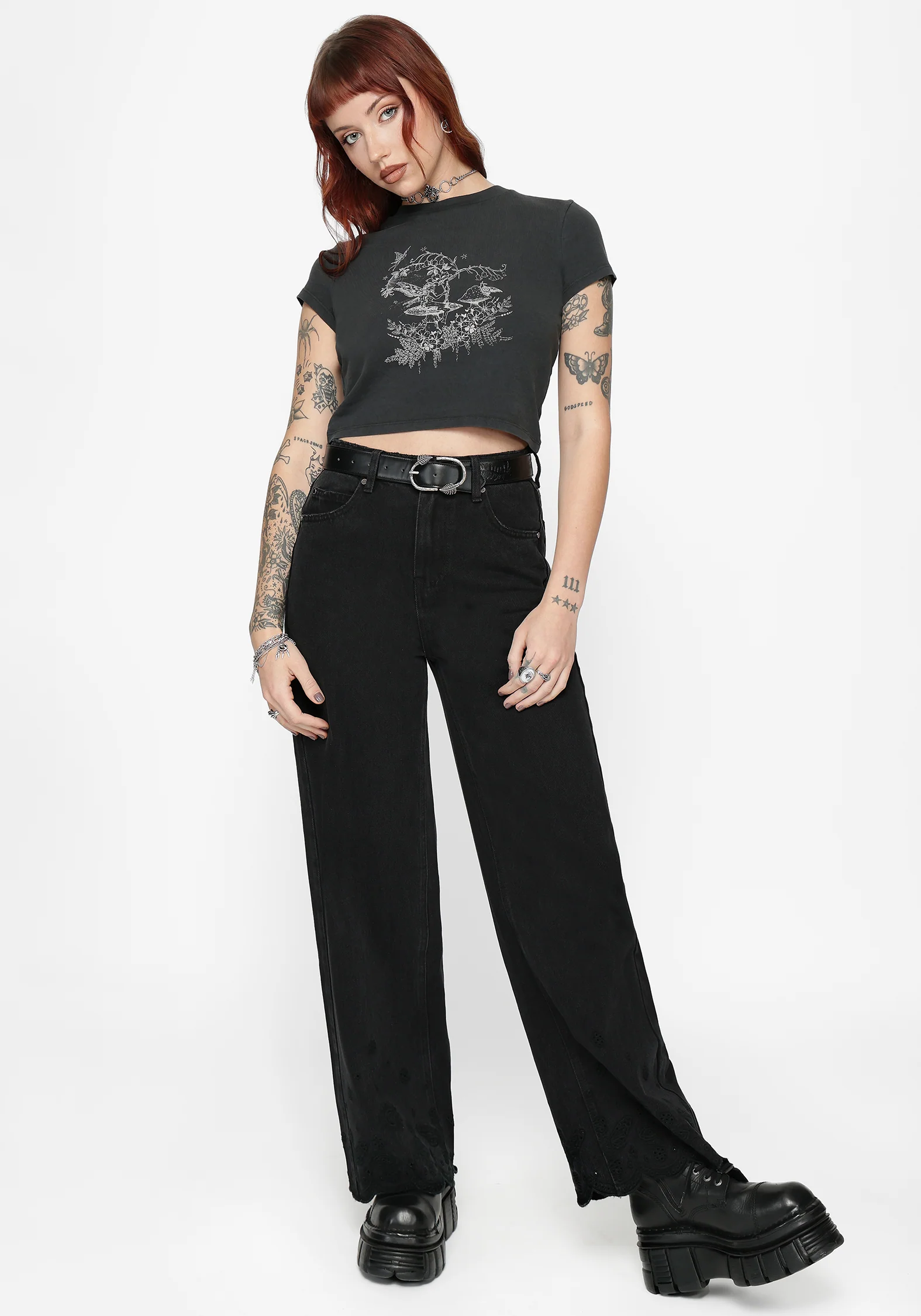 Maypole Fairy Print Crop T-Shirt - Black - Image 5