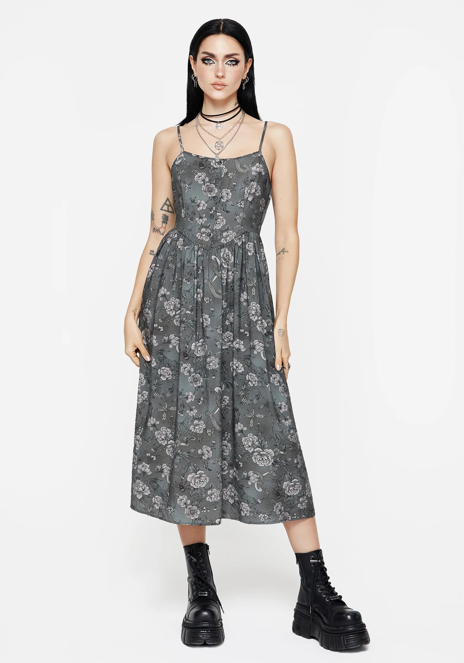 Meadow Floral Serpent Print Cami Midi Dress - Image 3