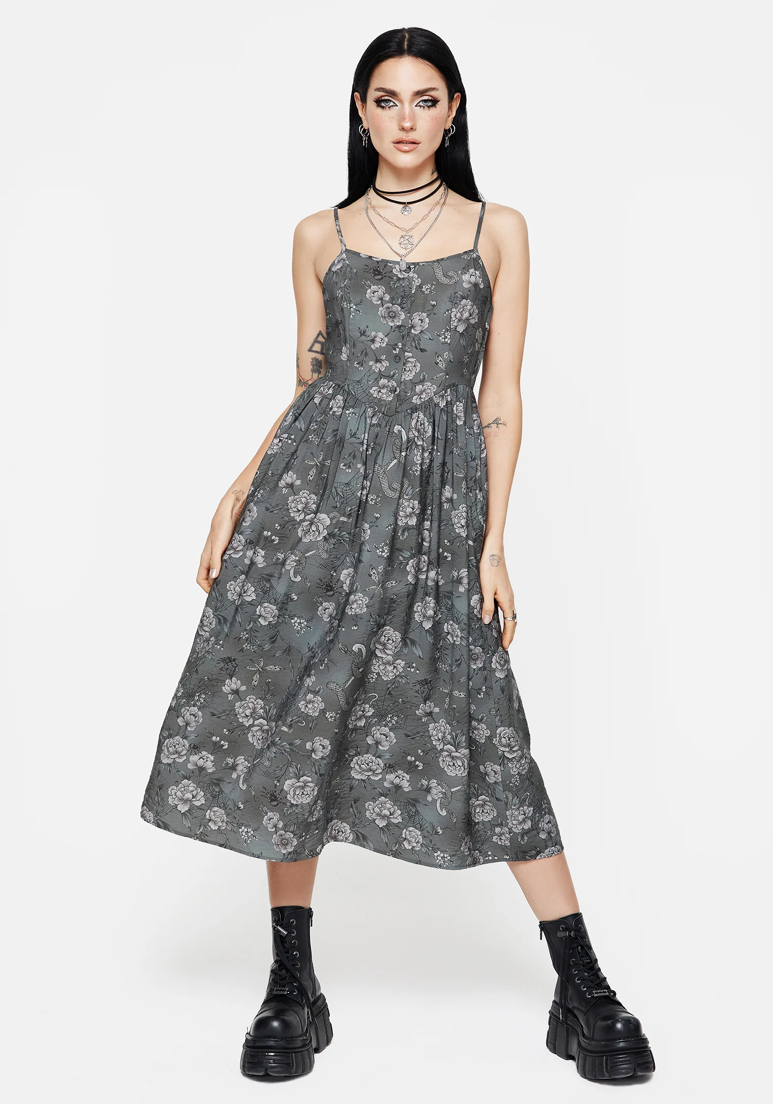 Meadow Floral Serpent Print Cami Midi Dress - Image 7