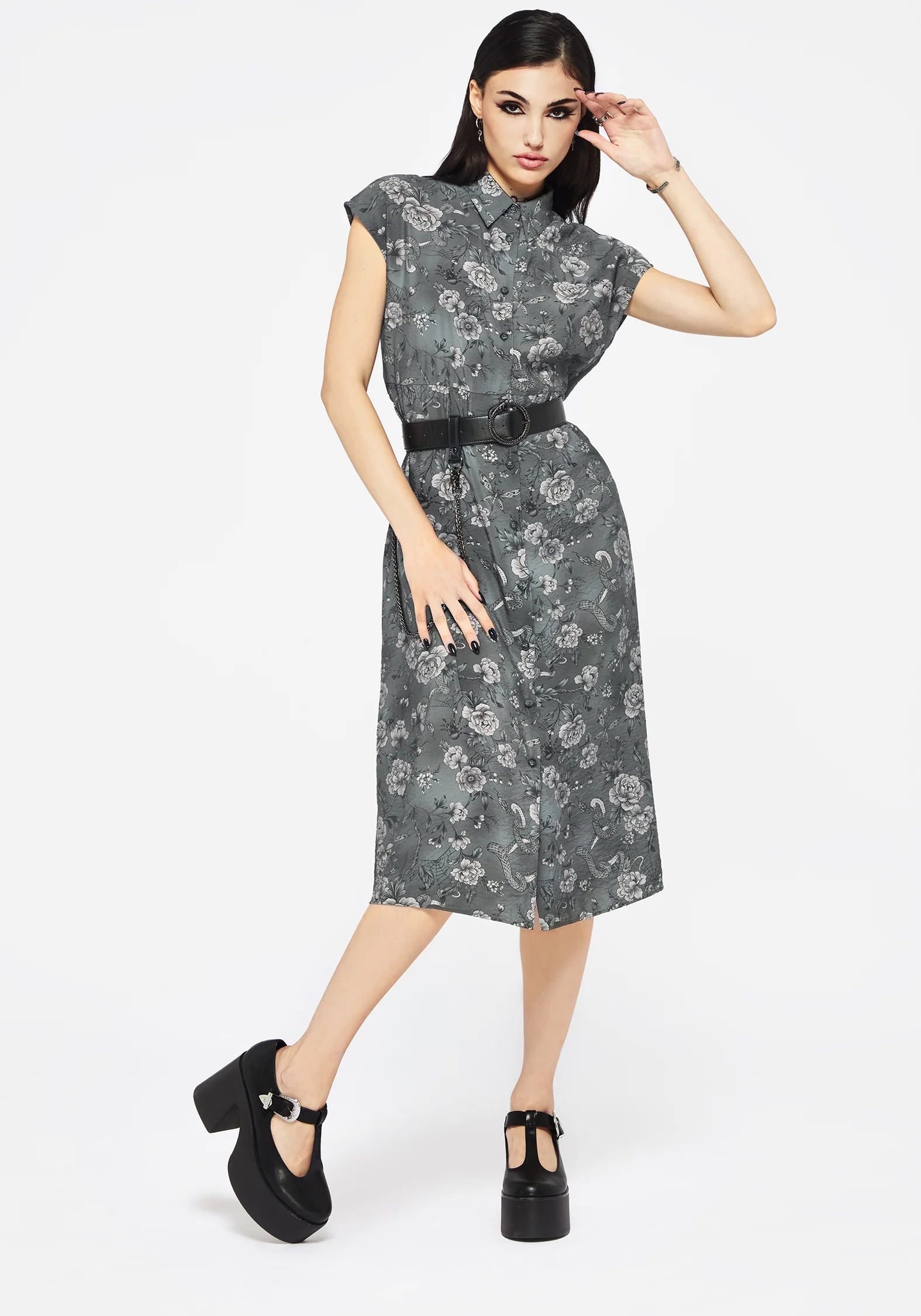 Meadow Floral Serpent Print Midi Shirt Dress - Image 6