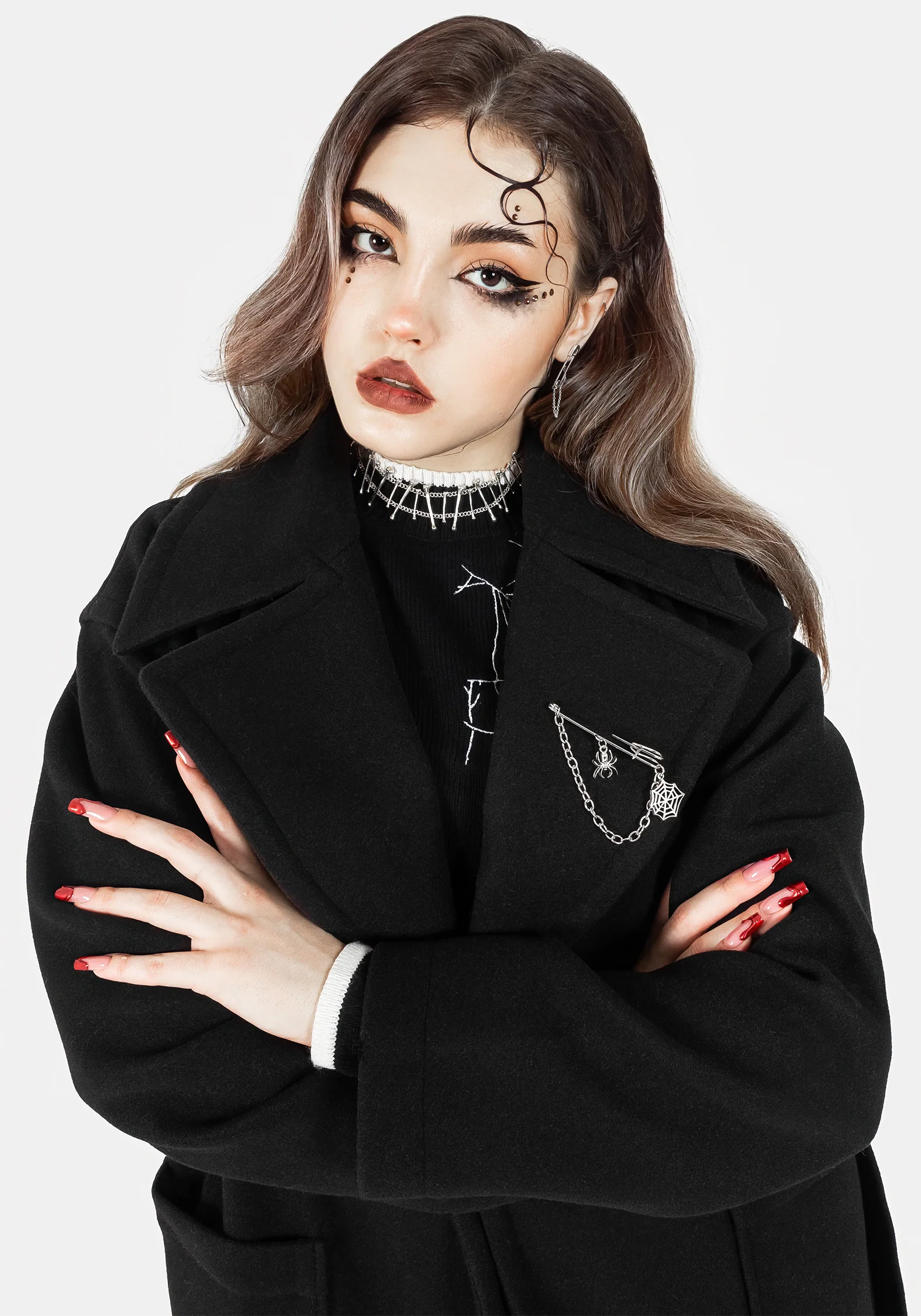 Meltdown Oversized Coat with Brooch - Black - Image 6