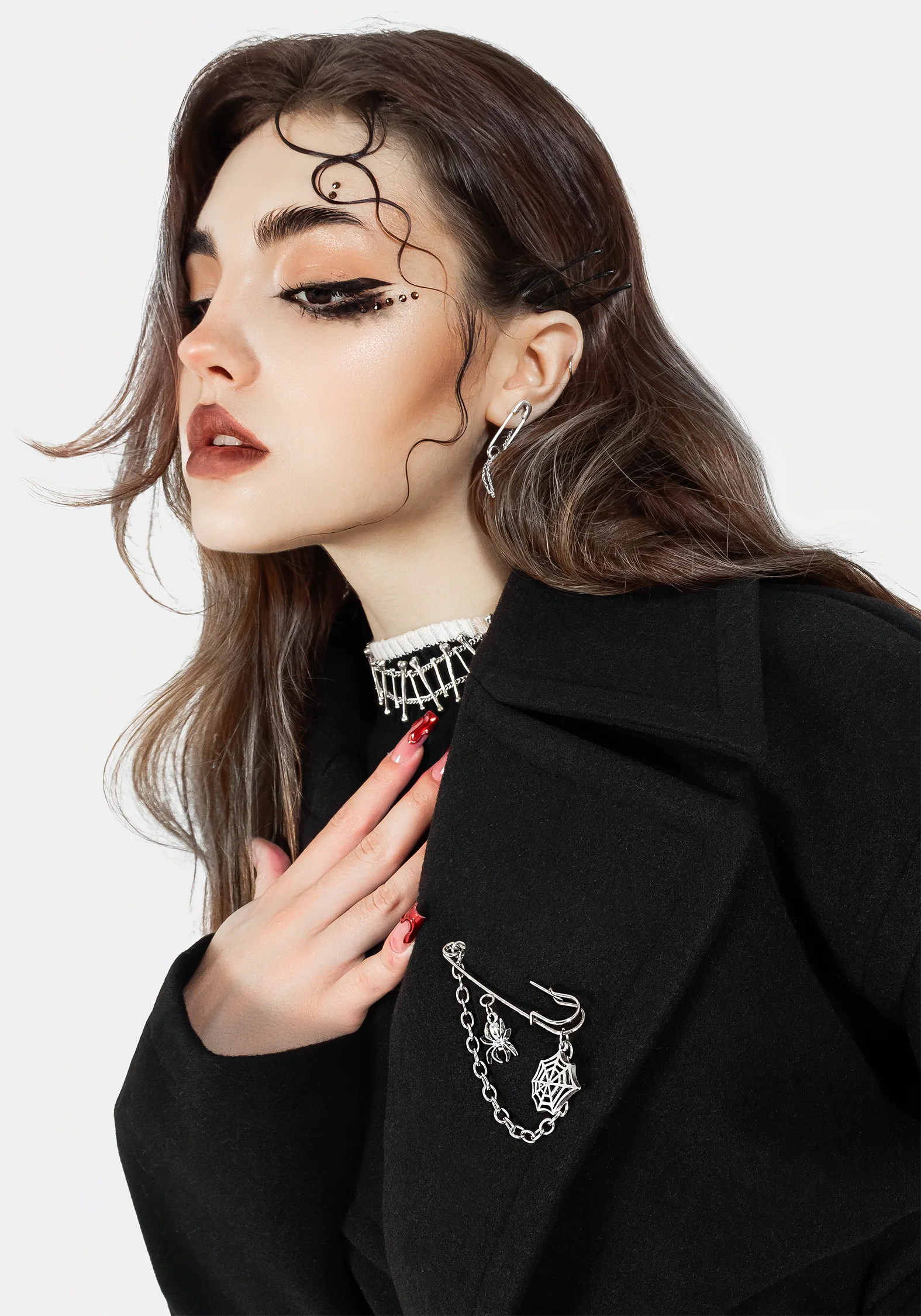 Meltdown Oversized Coat with Brooch - Black - Image 9