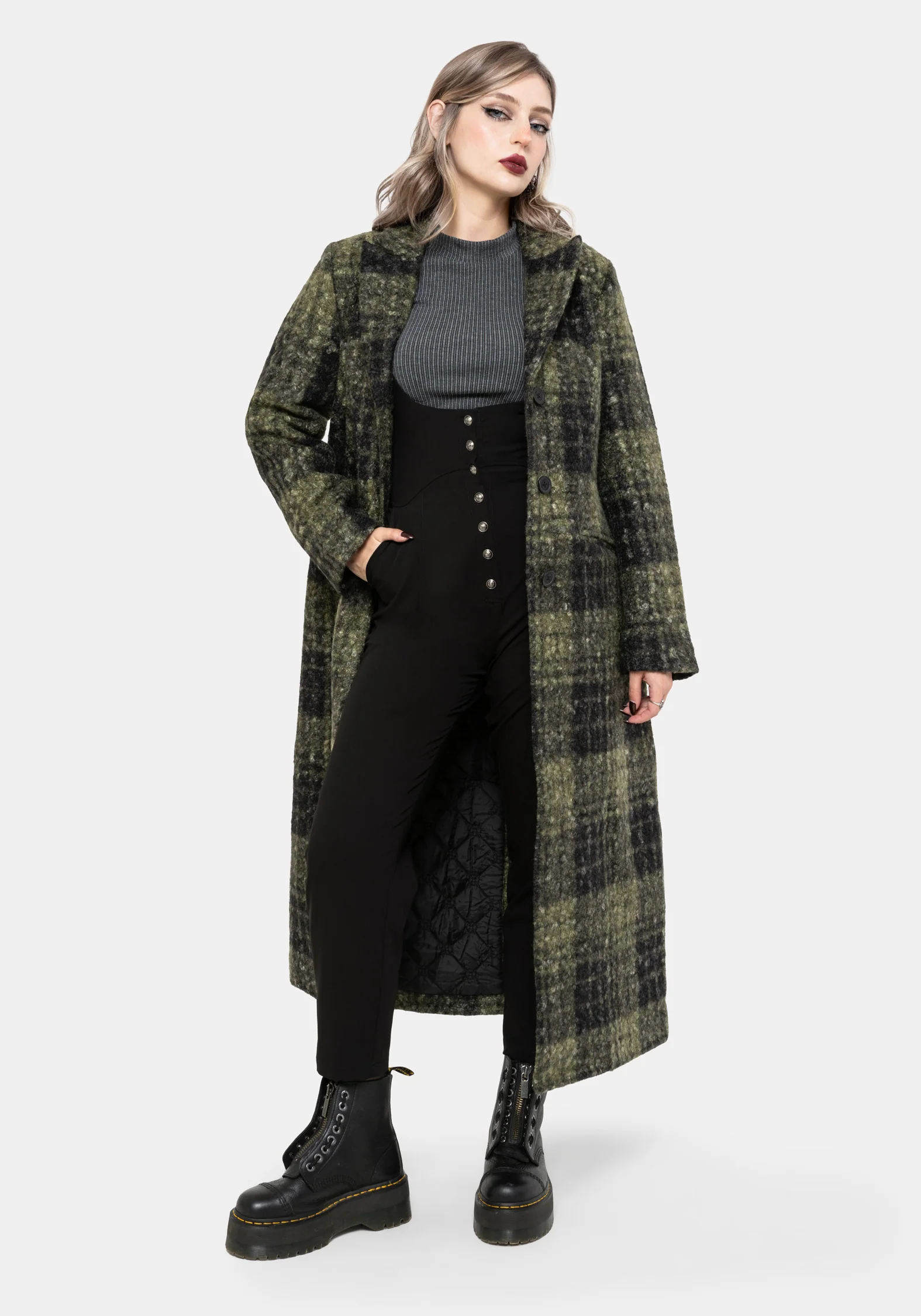 Memory Borg Check Longline Coat - Green - Image 8