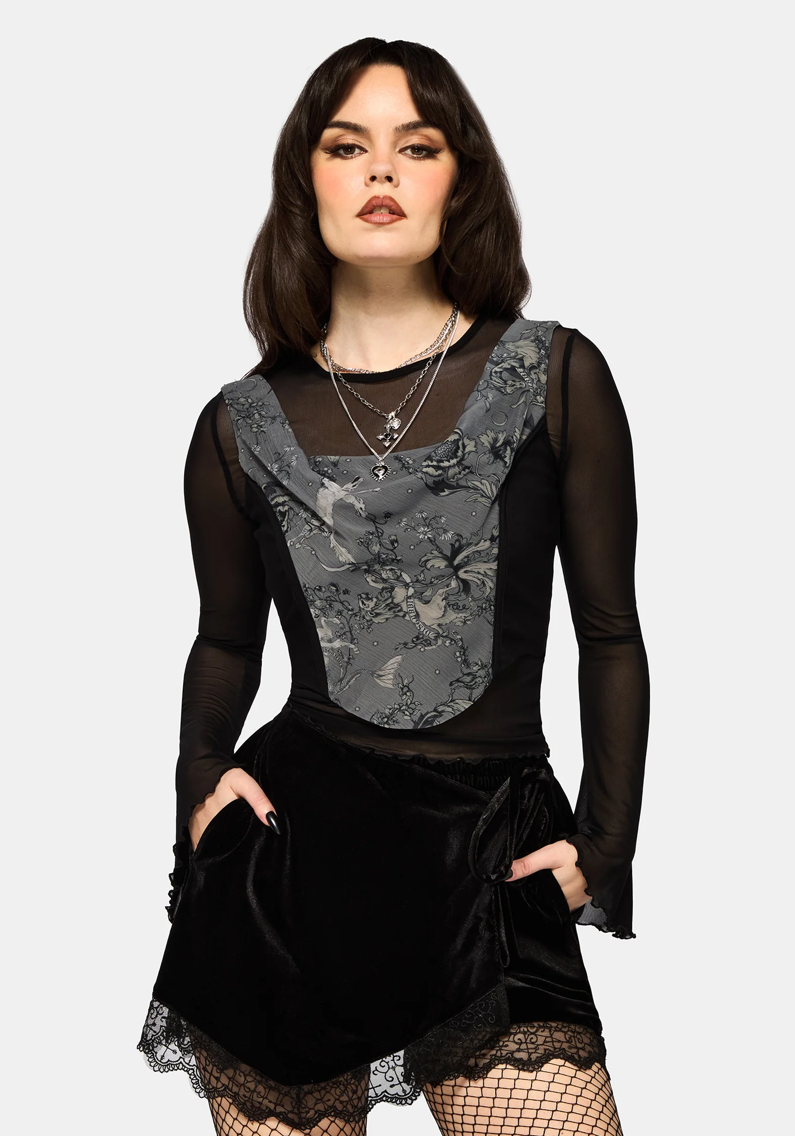 Merunicorn Enchanted Forest Print Chiffon Cowl Corset Top - Image 4