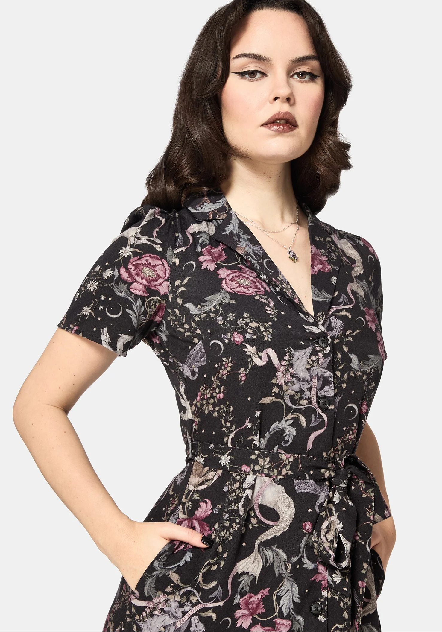 Merunicorn Enchanted Forest Print Midi Shirt Dress - Image 2
