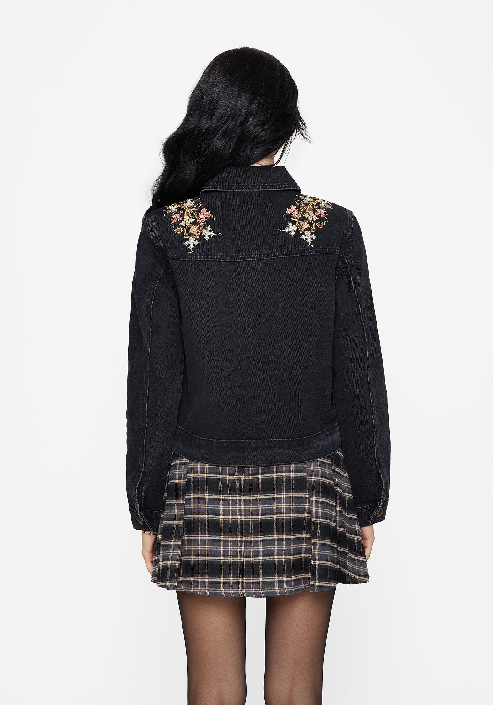 Nasturtium Floral Embroidered Denim Jacket - Image 3
