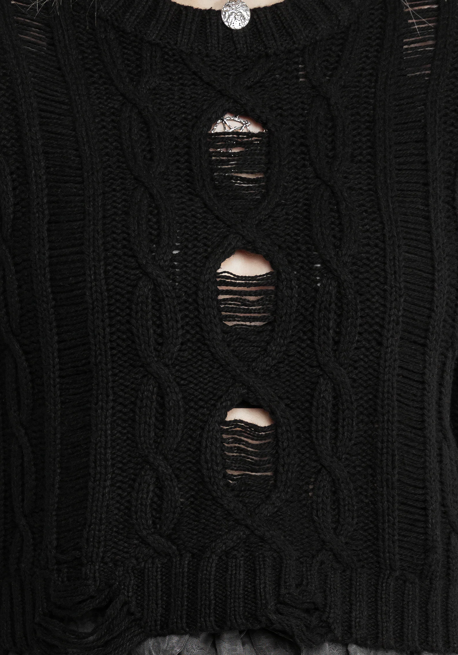Nemesis Distressed Cable Knit Sweater - Image 2