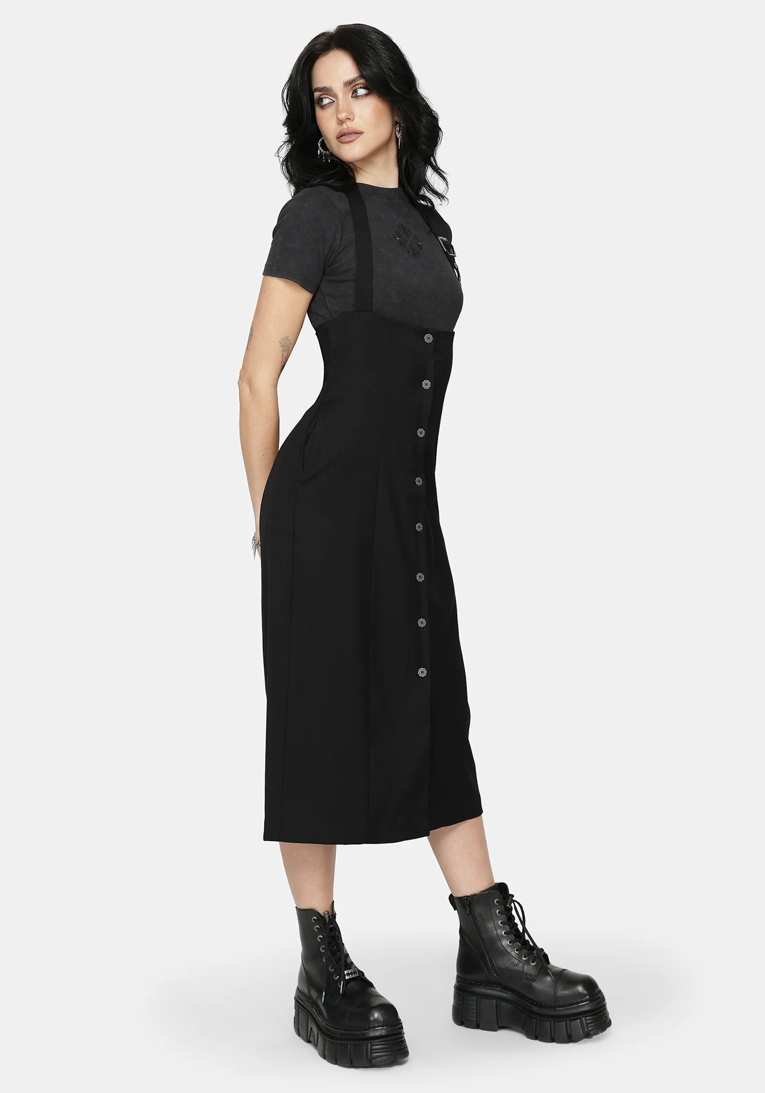 New Age Halter Neck Pinafore Midi Dress - Black - Image 6