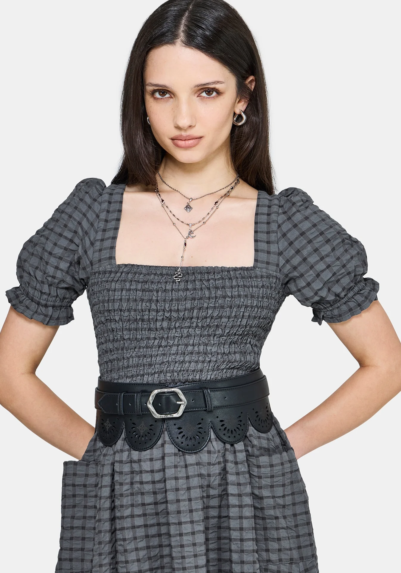 Nimira Check Handkerchief Hem Midi Dress - Image 4