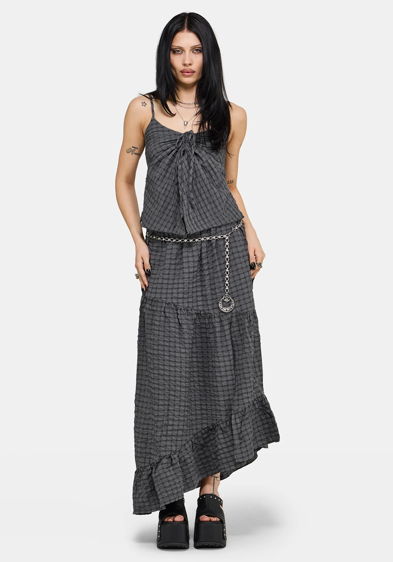 Nimira Check Ruche Hanky Hem Cami - Image 2