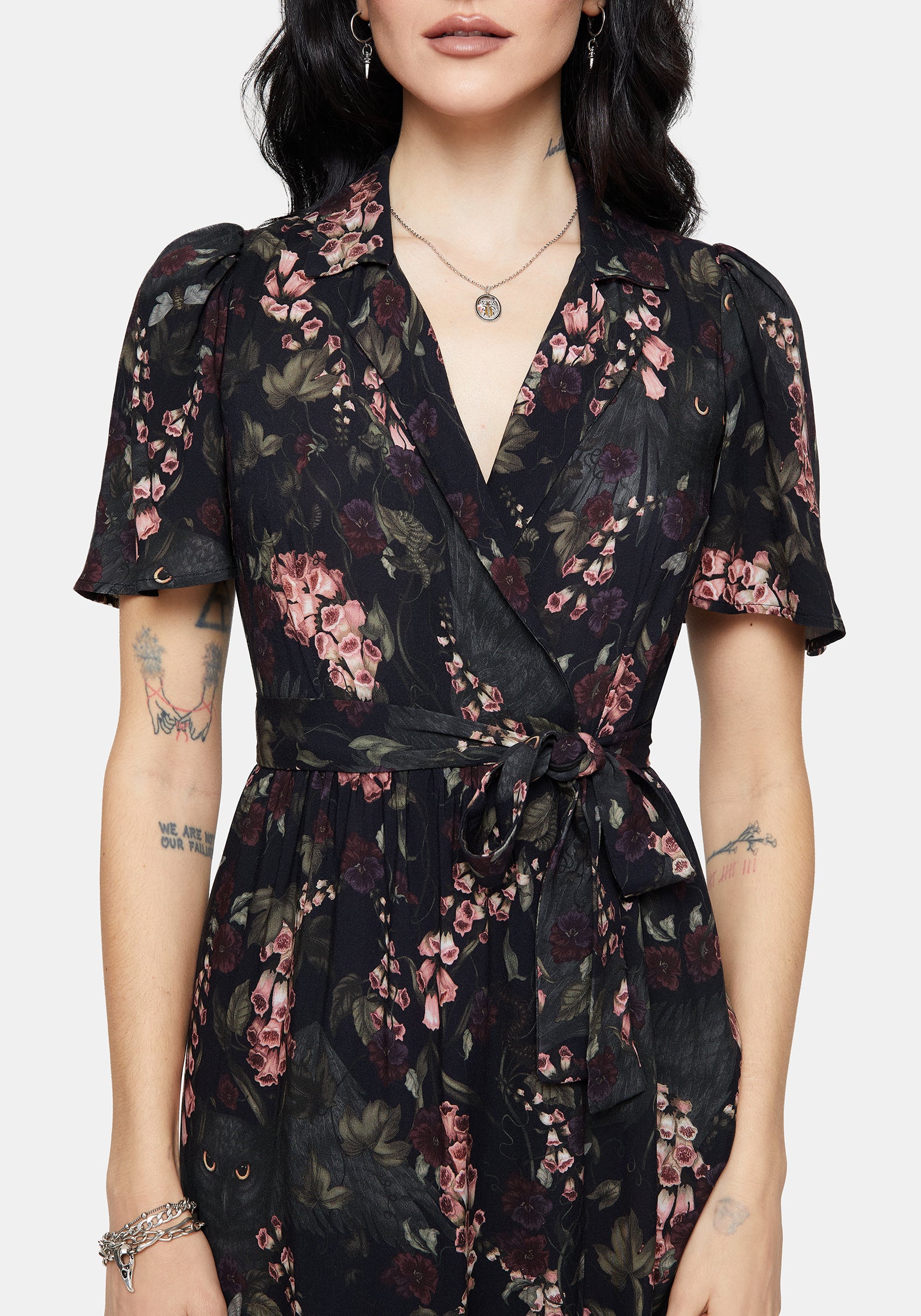 Noctua Owl Foxglove Printed Wrap Midaxi Shirt Dress - Image 2